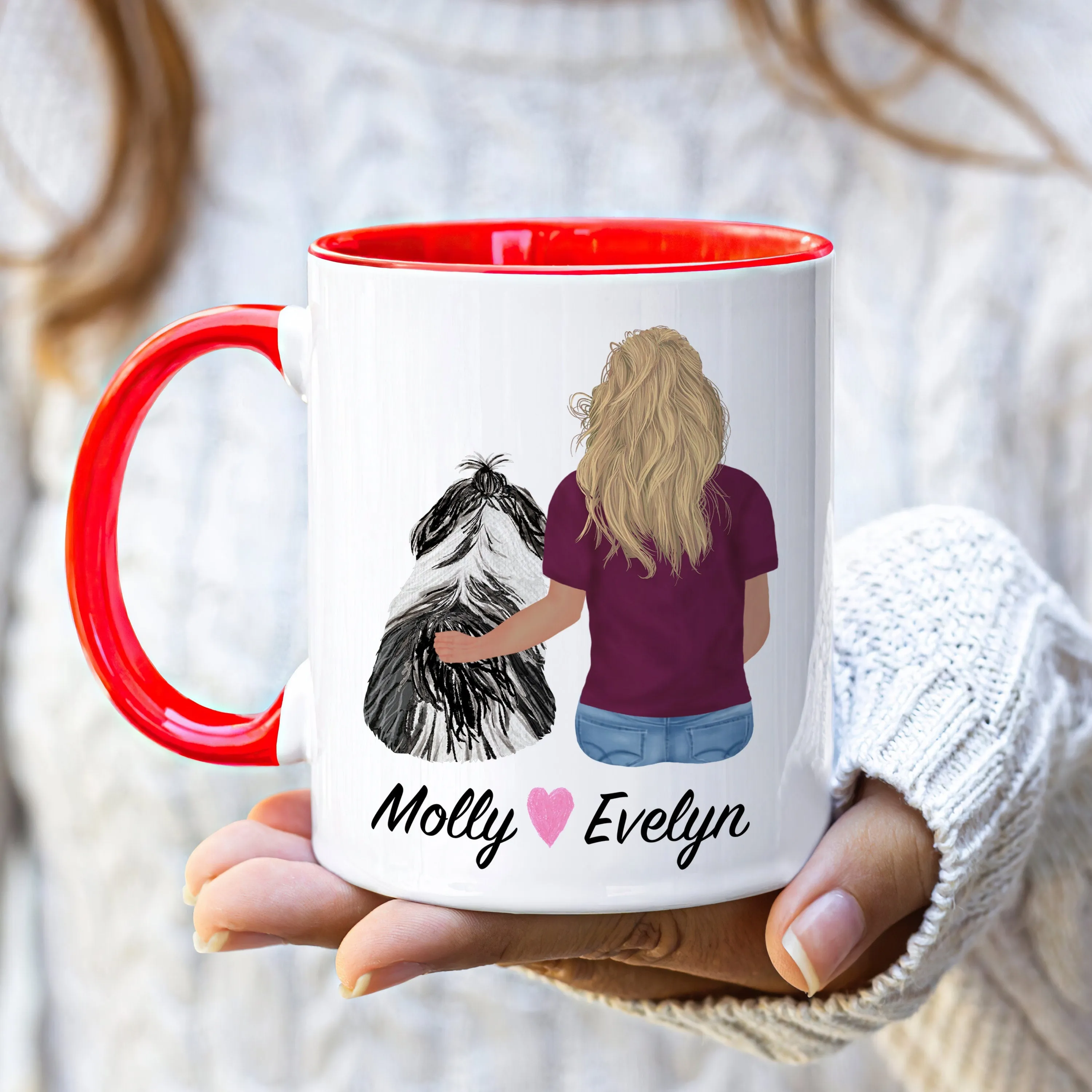 Maltese Shih Tzu Mom Coffee Mug, Custom Dog Mum Portrait Mug, Personalized Pet Gift, Girl & Dog Mug, Dog Owner Gift, Dog Mama, Dog Mug Gift