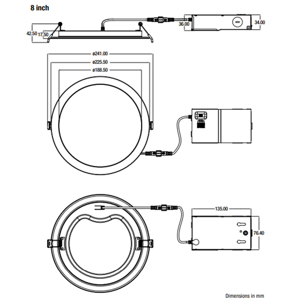 Microdisk 8 inch Canless LED Recessed Light, 1600 Lumens, Selectable 2700K to 5000K, 120V