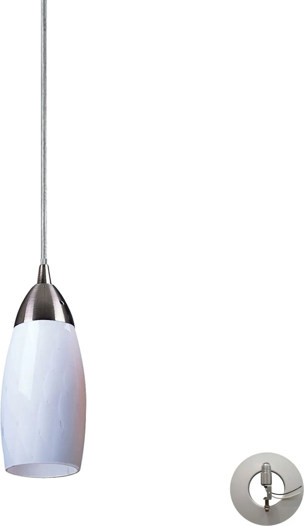 Milan 1 Light Pendant In Satin Nickel and Simply White Glass - Includes Recessed Lighting Kit