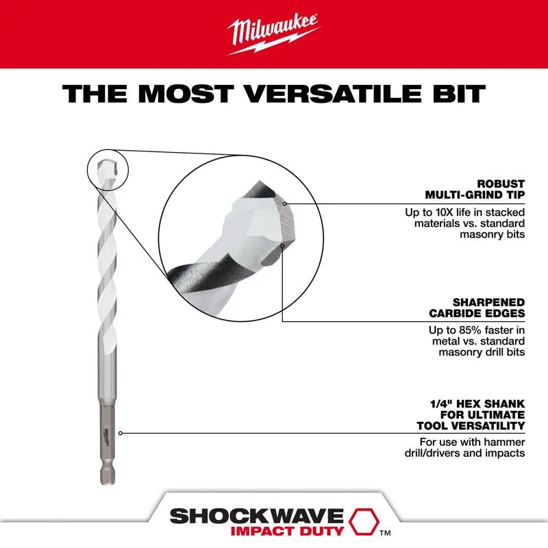 Milwaukee Shockwave 1/2 in. X 6 in. L Carbide Percussion Drill Bit Hex Shank 1 pc