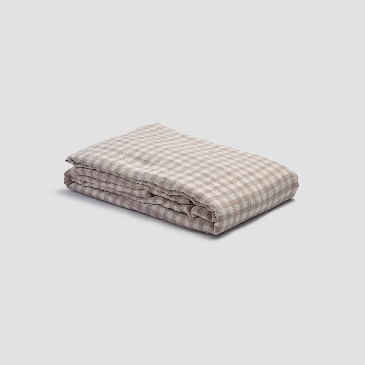 Mushroom Gingham 100% Linen Duvet Cover