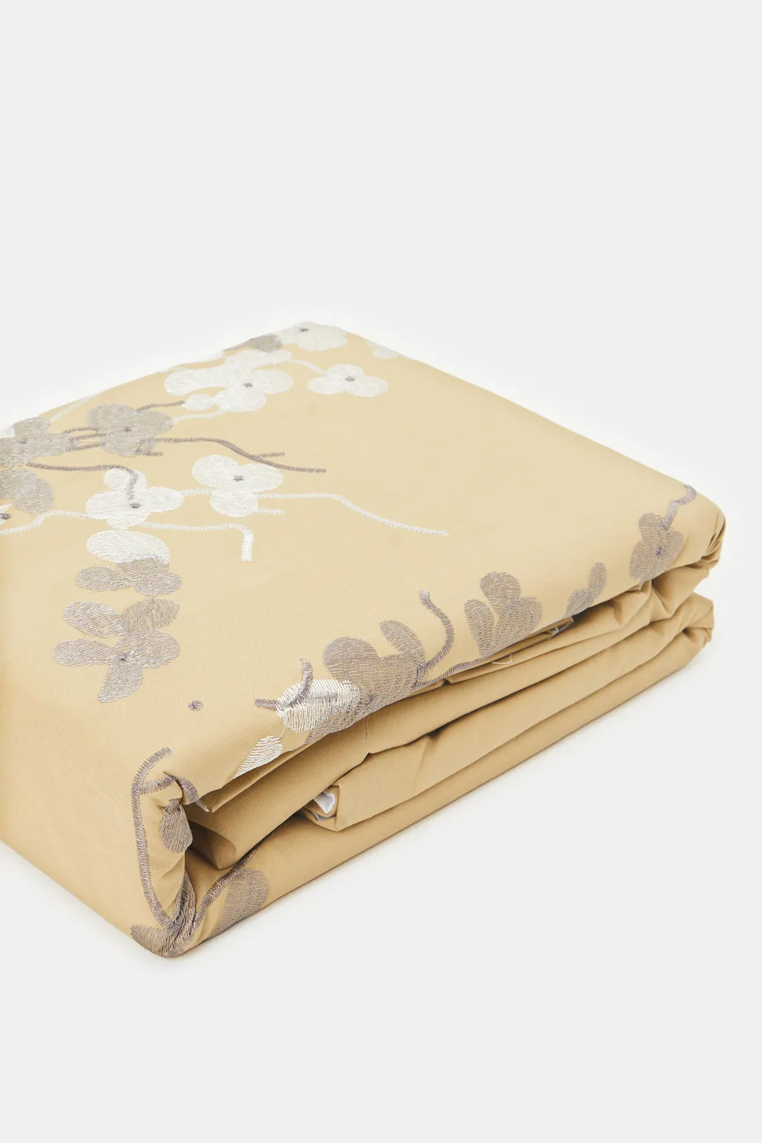 Mustard 3 Piece Floral Embroidery Duvet Cover Set (King Size)