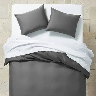 New - Twin/Twin Extra Long Washed Sateen Duvet Cover & Sham Set Dark Gray - Casaluna