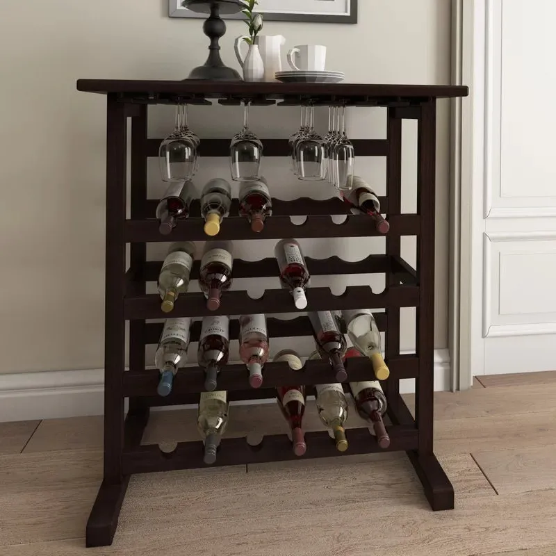 Newhall 24 Bottle Floor Wine Bottle & Glass Rack in Dark Espresso