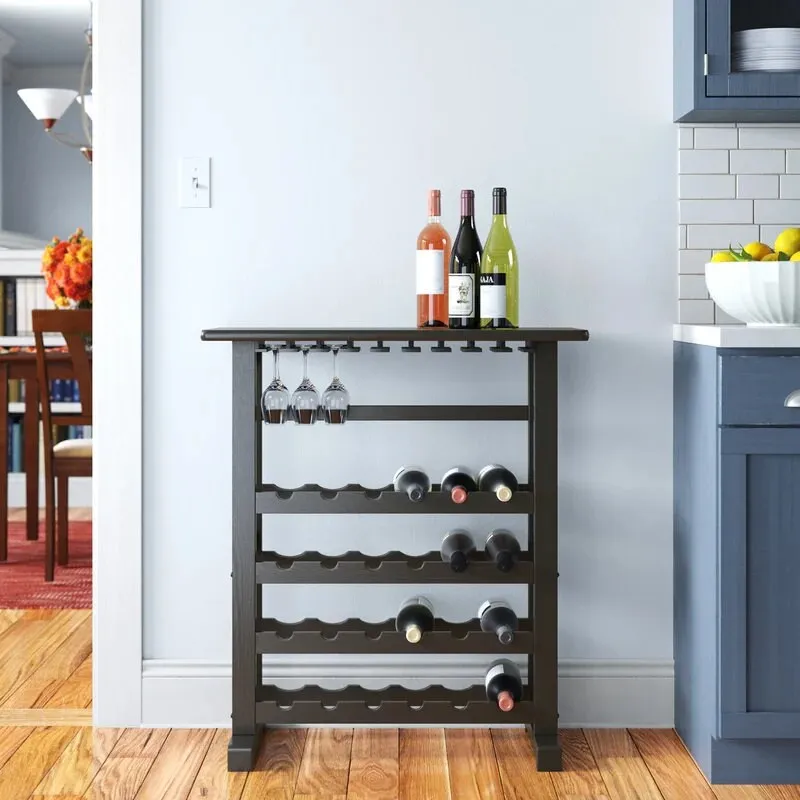 Newhall 24 Bottle Floor Wine Bottle & Glass Rack in Dark Espresso