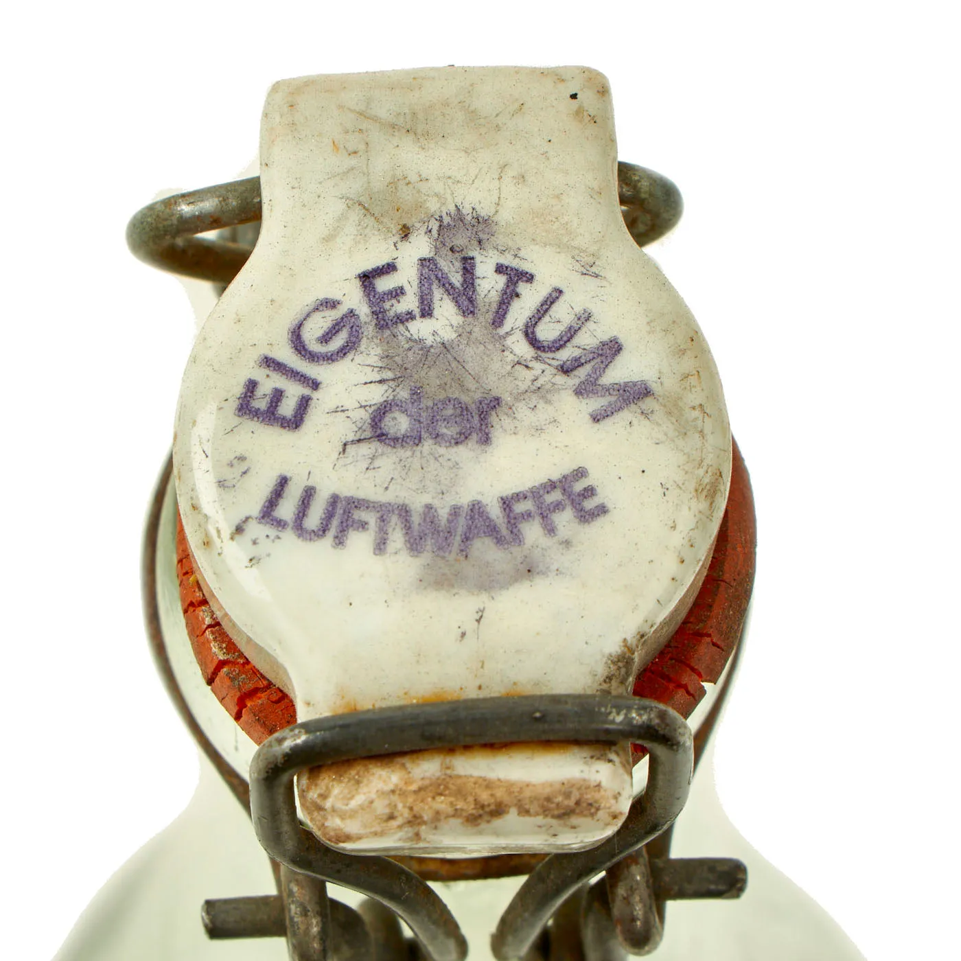 Original German WWII Luftwaffe Marked Small Clear Glass Beer or Wine Bottle - Marked Property of Luftwaffe