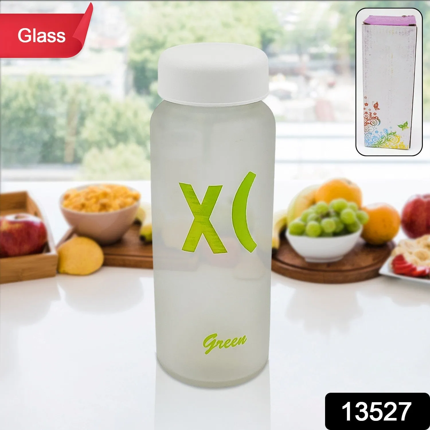 Outdoor Sport Glass water bottle (450 ML Approx / Mix Color / Design)