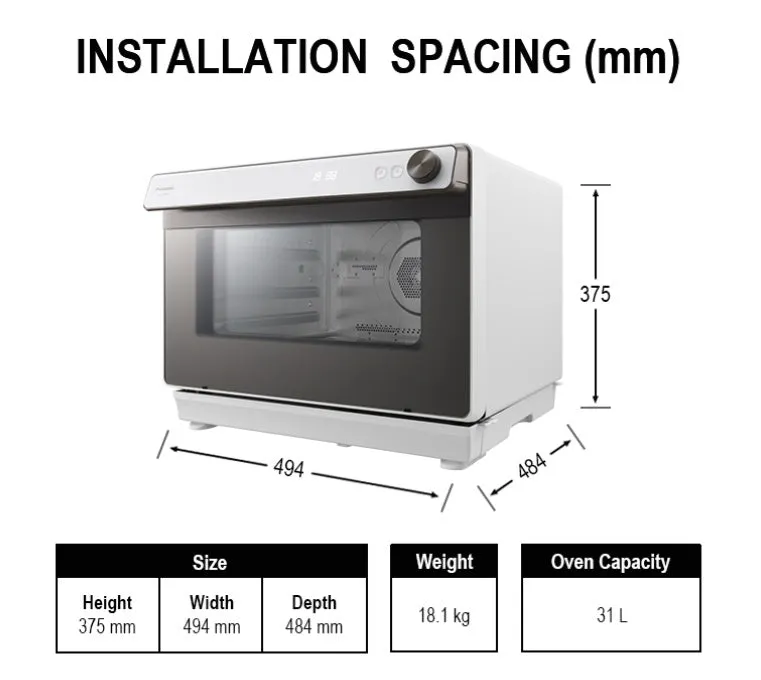 Panasonic 31L Steam Convection Cubie Oven NU-SC280WYPQ - Steam, Bake, Air Fry - Over 70 Auto Menu Programmes