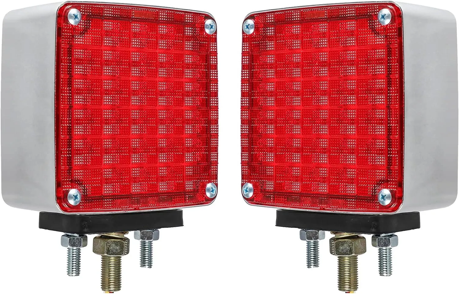 Partsam Square Double Face Smart Dynamic Led Pedestal Lights Amber/Red for Truck Towing Trailer RV Bus Double Face Sequential LED Turn Signal Lights Fender Stud Mount 56LED, Driver and Passenger Side