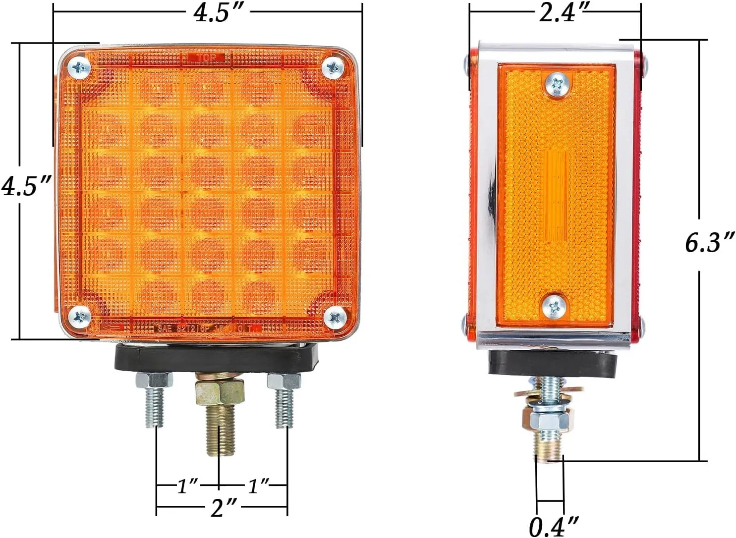 Partsam Square Double Face Smart Dynamic Led Pedestal Lights Amber/Red for Truck Towing Trailer RV Bus Double Face Sequential LED Turn Signal Lights Fender Stud Mount 56LED, Driver and Passenger Side