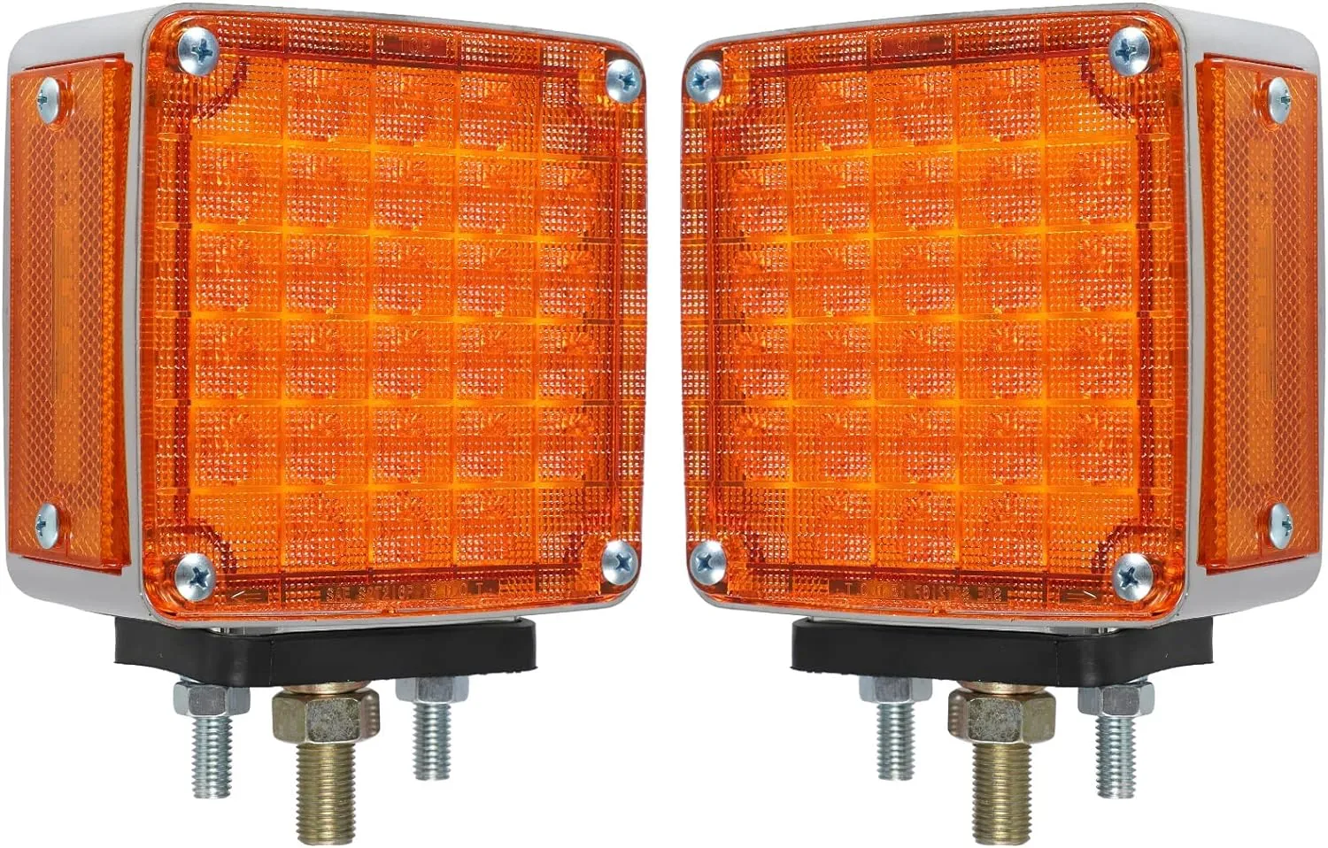 Partsam Square Double Face Smart Dynamic Led Pedestal Lights Amber/Red for Truck Towing Trailer RV Bus Double Face Sequential LED Turn Signal Lights Fender Stud Mount 56LED, Driver and Passenger Side