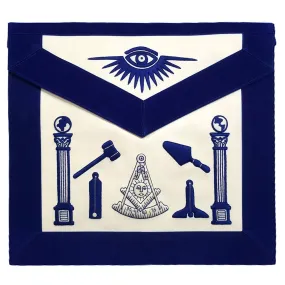 Past Master Apron - Hand Embroidered Tools Royal Blue Apron