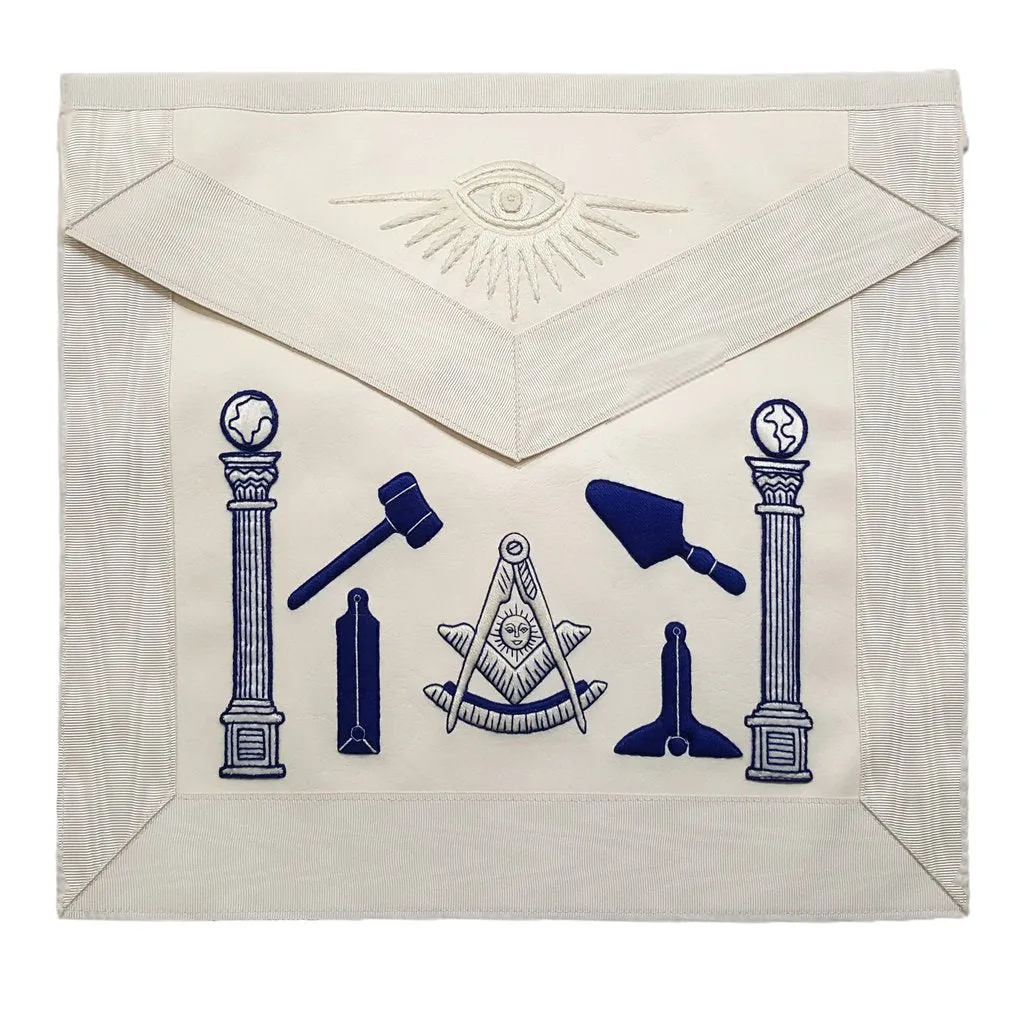 Past Master Apron - Hand Embroidered Tools White Apron