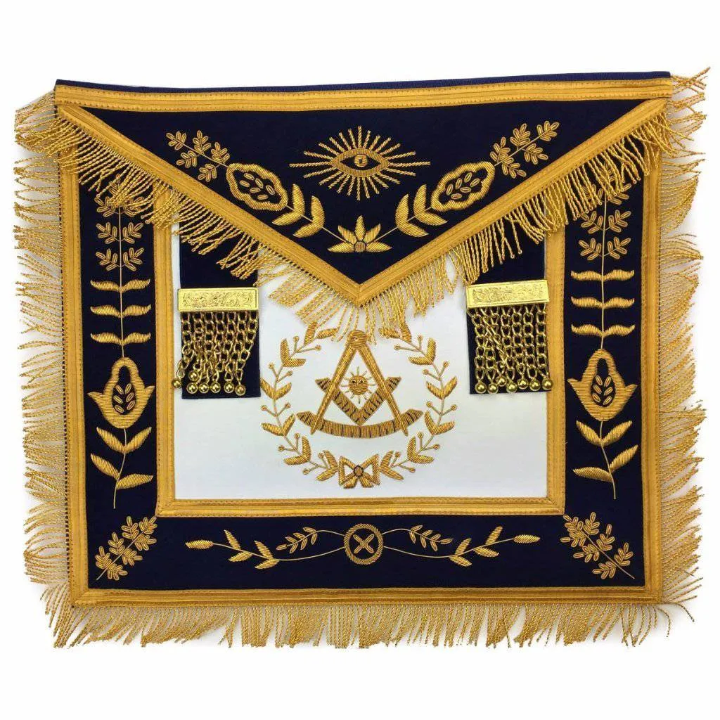 Past Master Blue Lodge Apron - Royal Navy Velvet with Gold Fringe