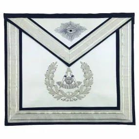 Past Master Blue Lodge Apron - Silver Handmade Embroidery