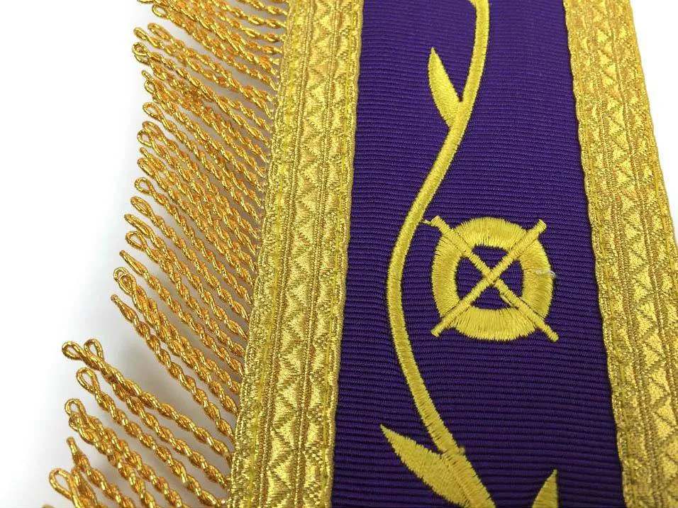 Past Master Blue Lodge Apron - White & Purple with Gold Machine Embroidery