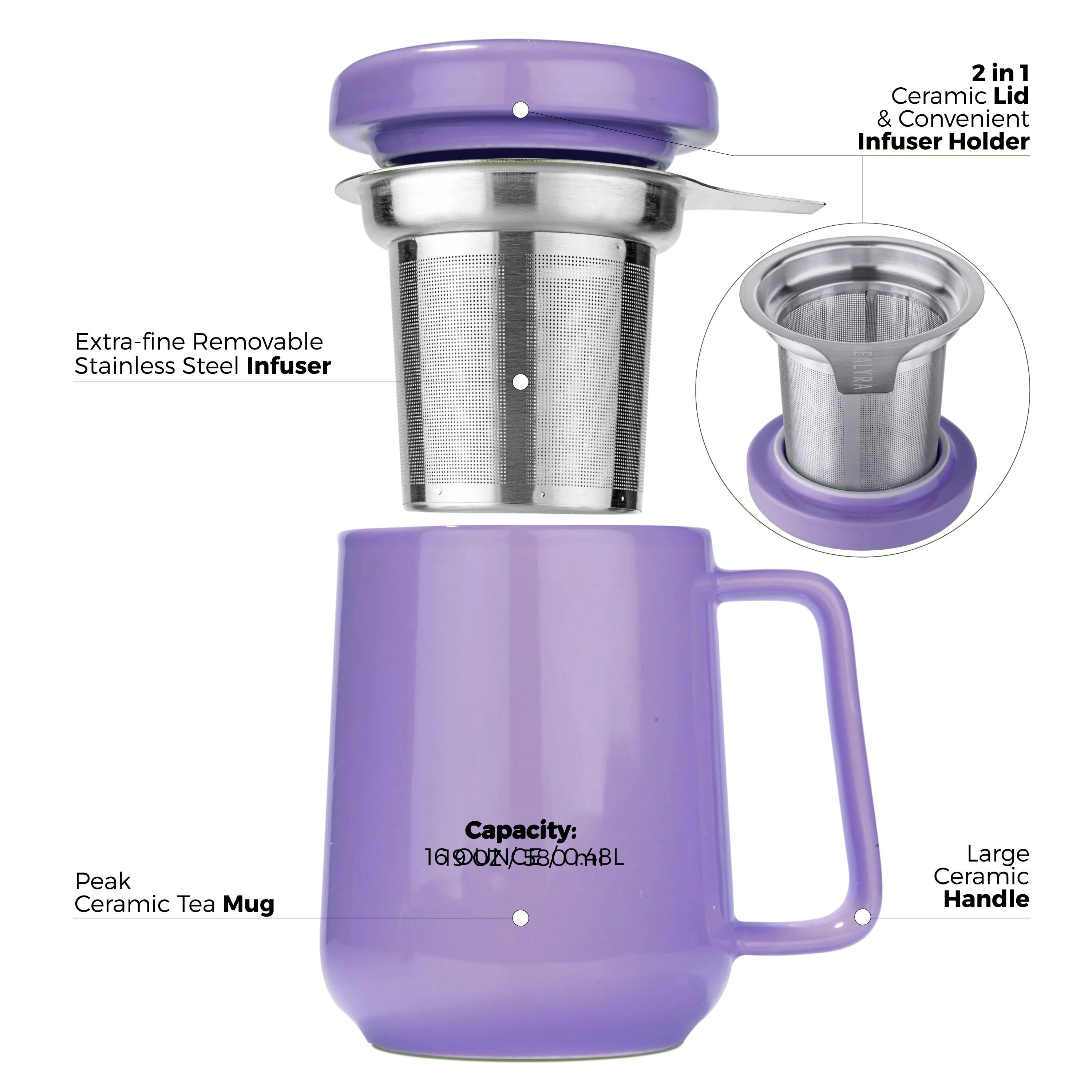 Peak Porcelain Mug With Infuser 19oz, Purple Matte Finish