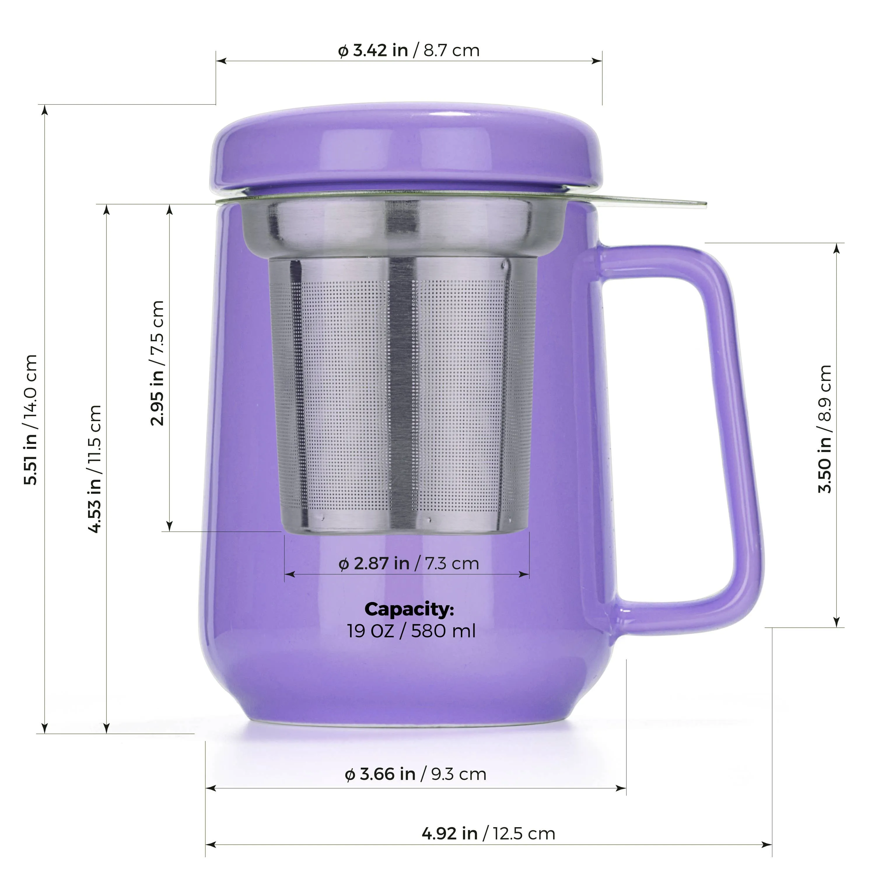 Peak Porcelain Mug With Infuser 19oz, Purple Matte Finish