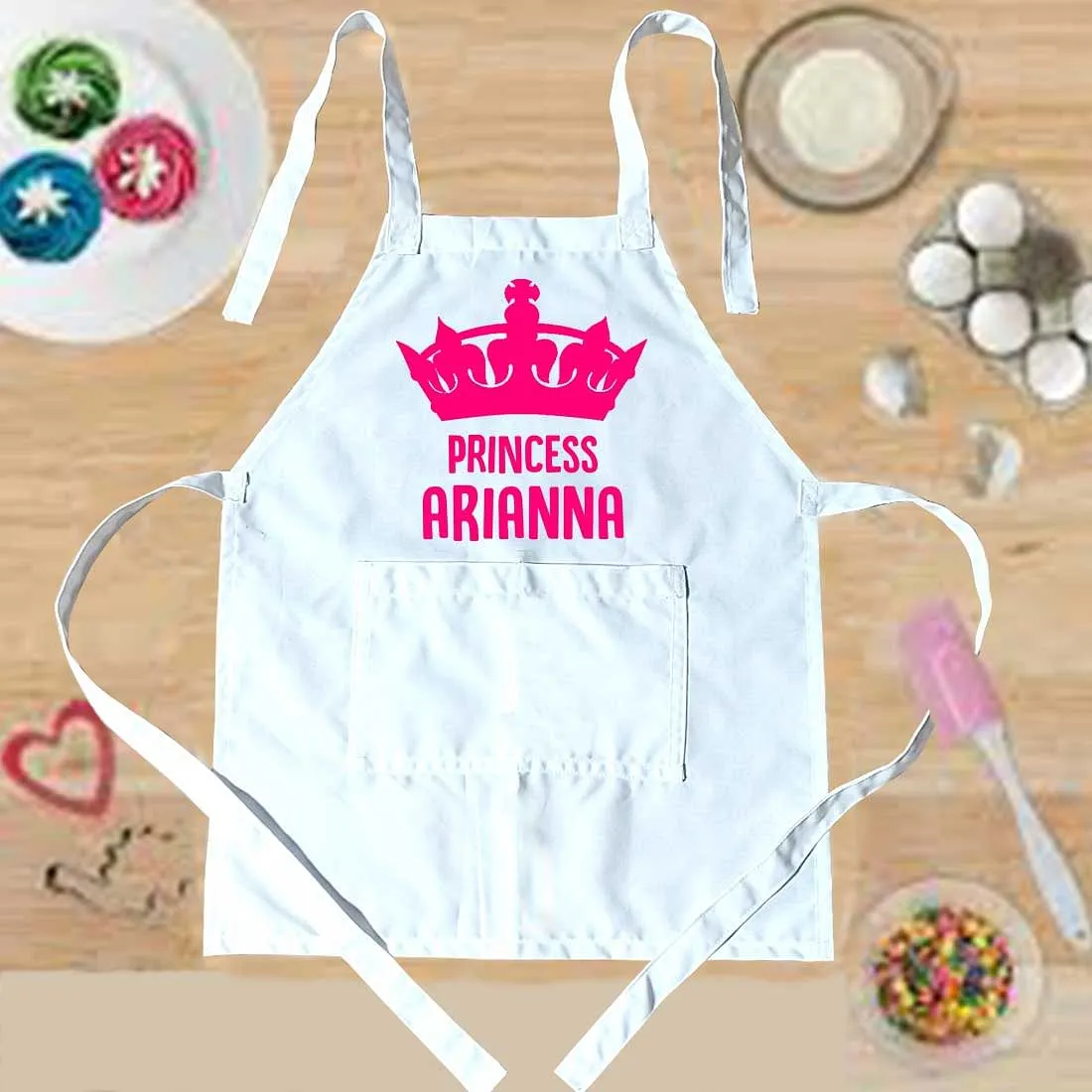 Personalised Girls Apron with Name and Princess Crown