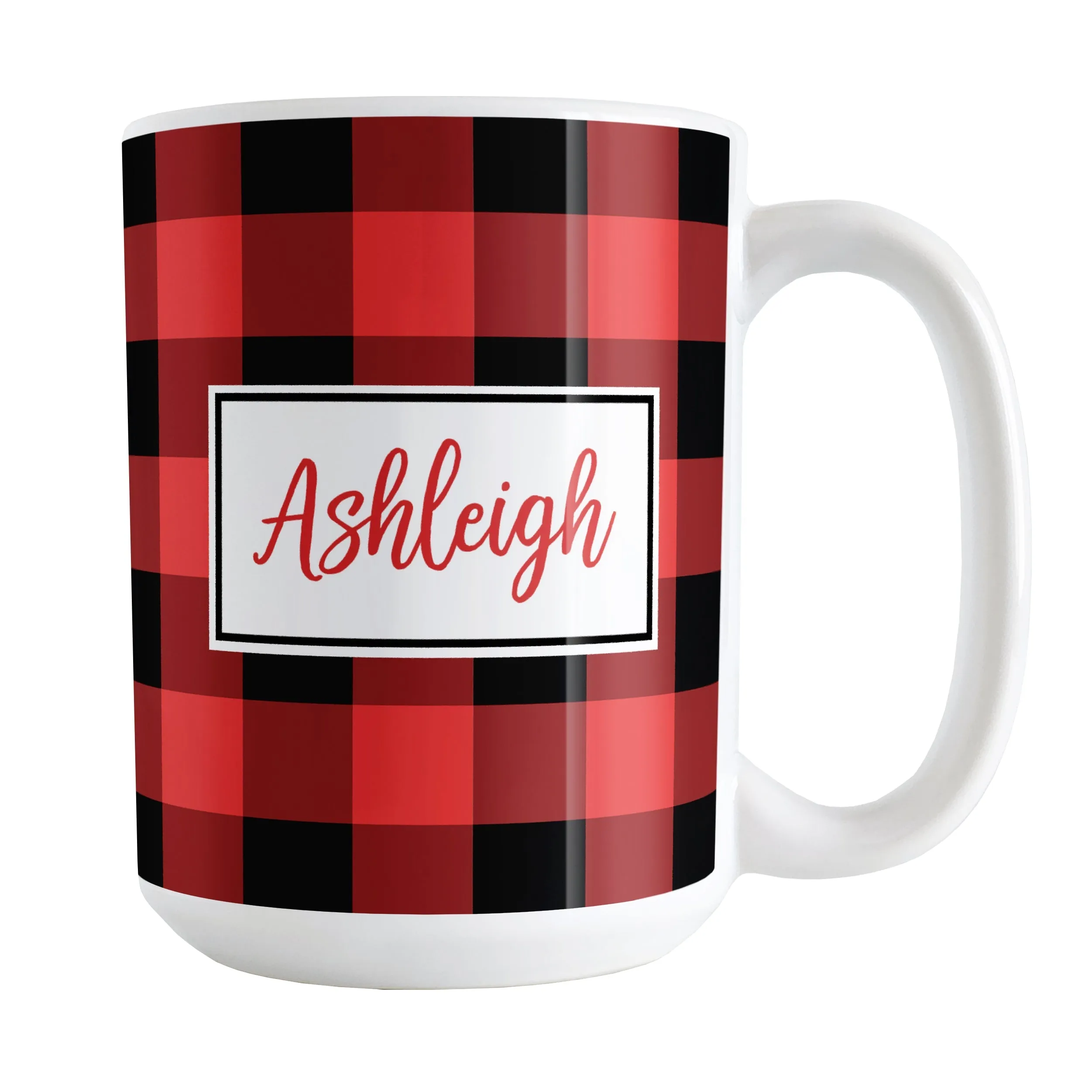 Personalized Name Red and Black Buffalo Plaid Mug