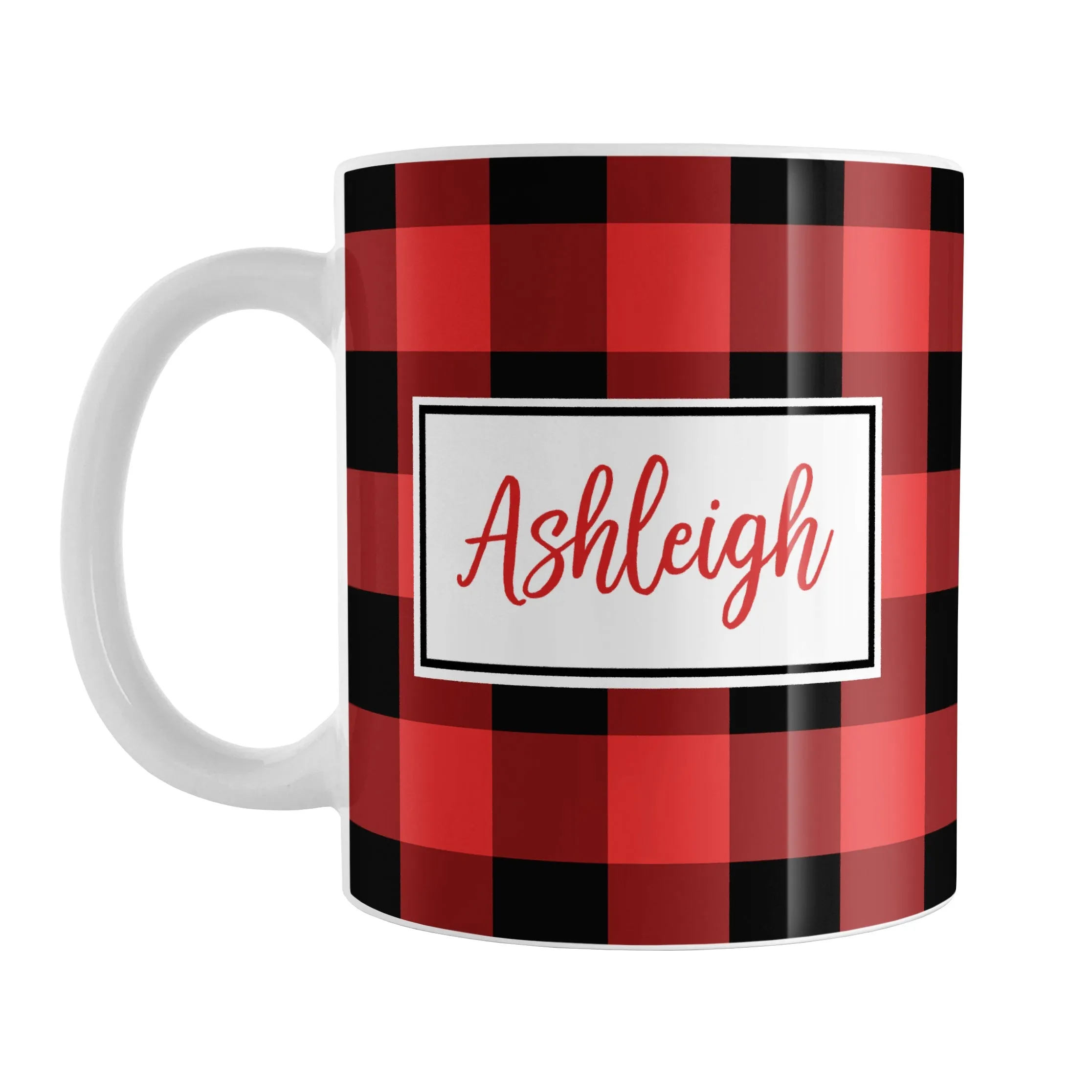 Personalized Name Red and Black Buffalo Plaid Mug