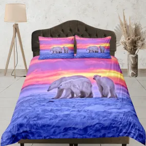 Polar Bears Duvet Cover Set Cute Bedspread, Winter Dorm Bedding with Pillowcase