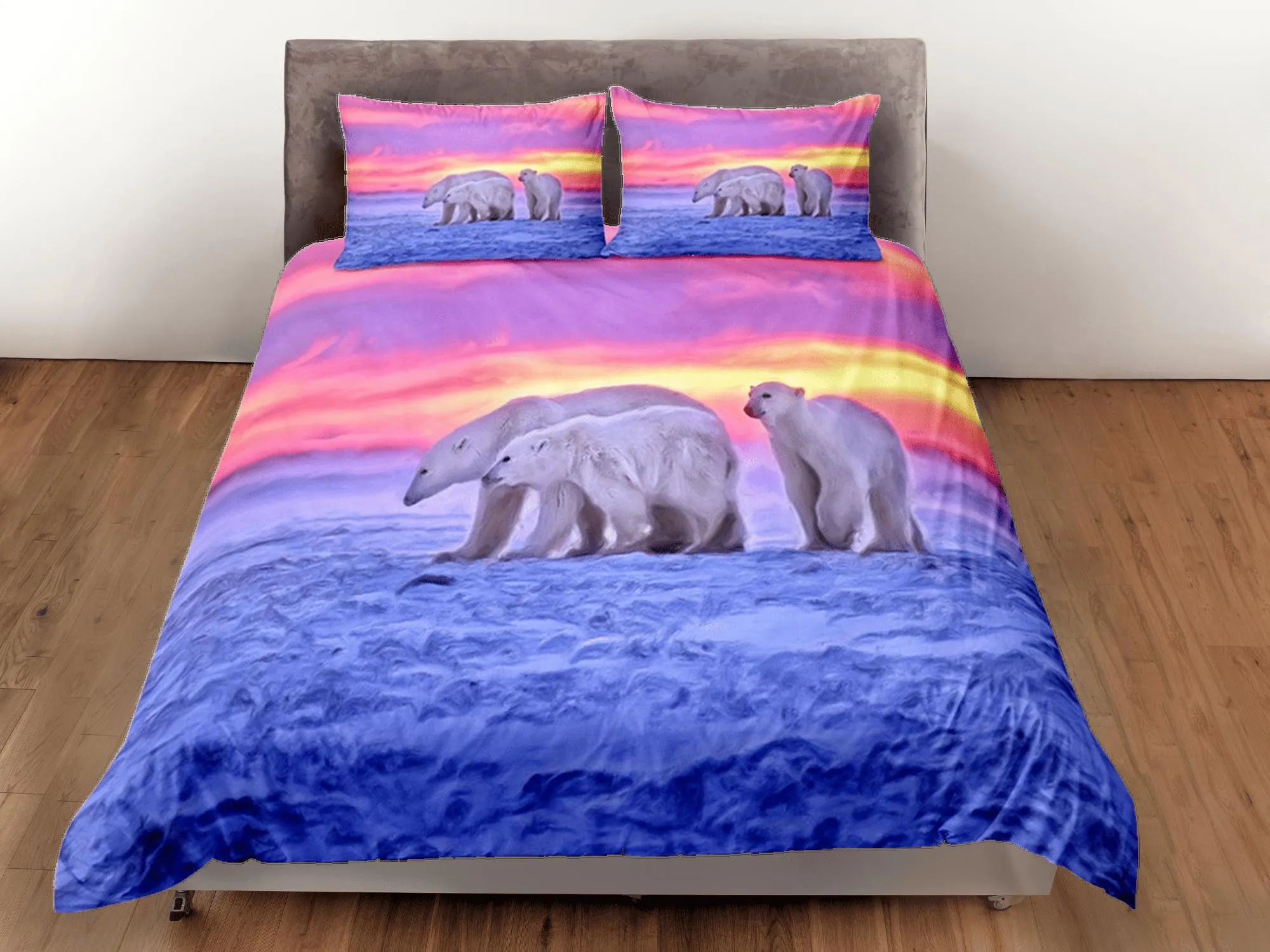 Polar Bears Duvet Cover Set Cute Bedspread, Winter Dorm Bedding with Pillowcase