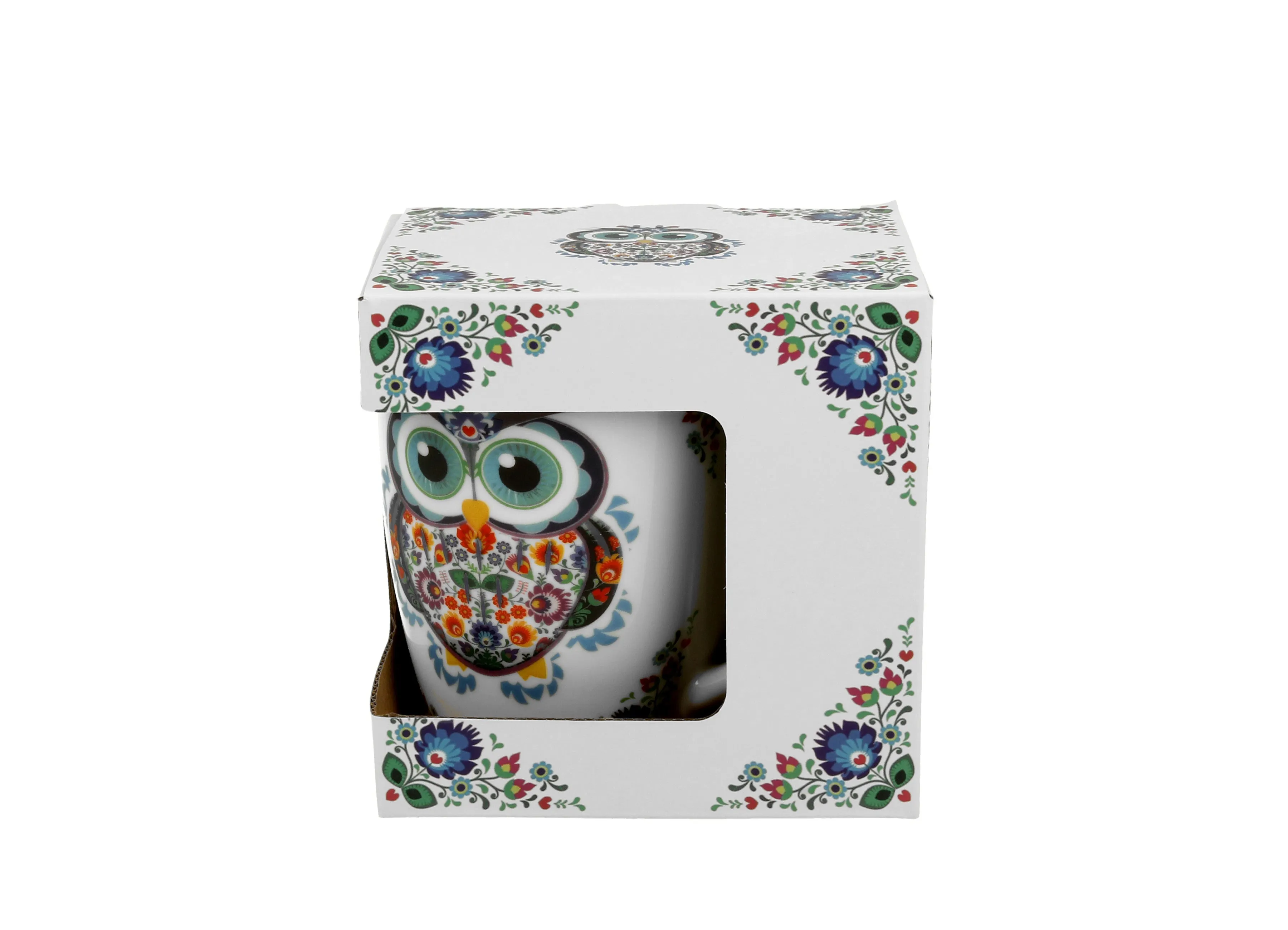 Polish Folk Art Porcelain Bullet Mug, 380ml - Lowicz Owl