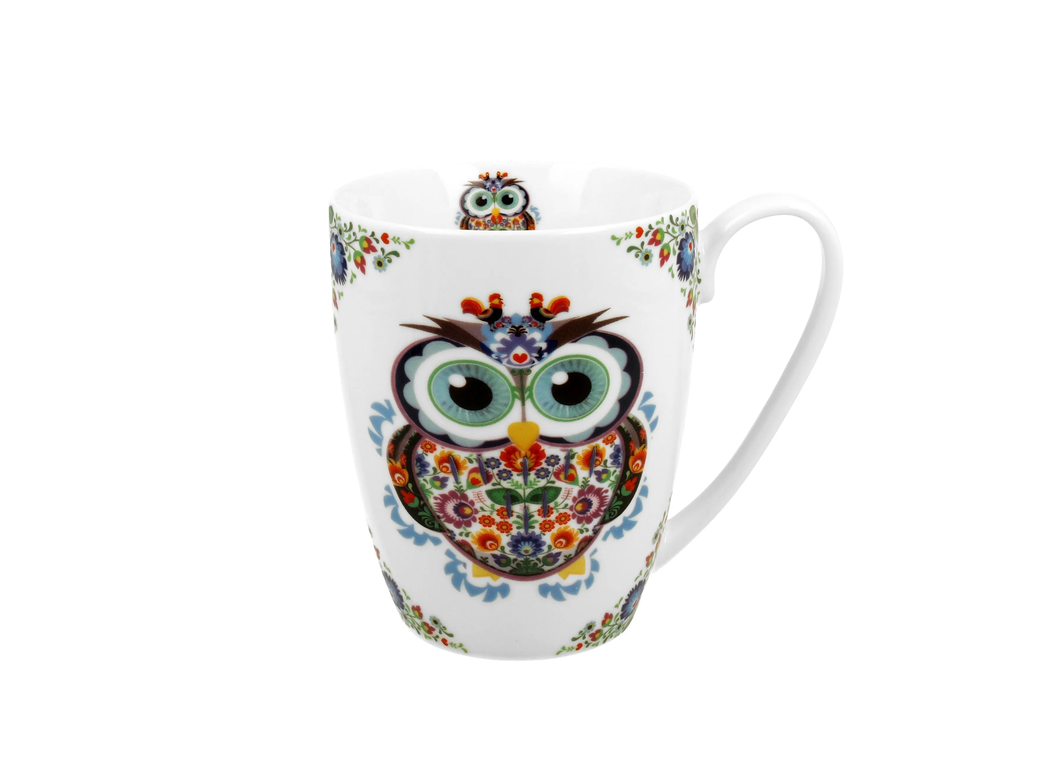 Polish Folk Art Porcelain Bullet Mug, 380ml - Lowicz Owl