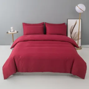 Premium 6 Piece King Size Duvet Cover Satin Stripe Berry Red.