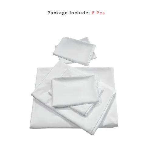 Premium King size 6 pieces Bedding Set without filler, Plain Snow White Color