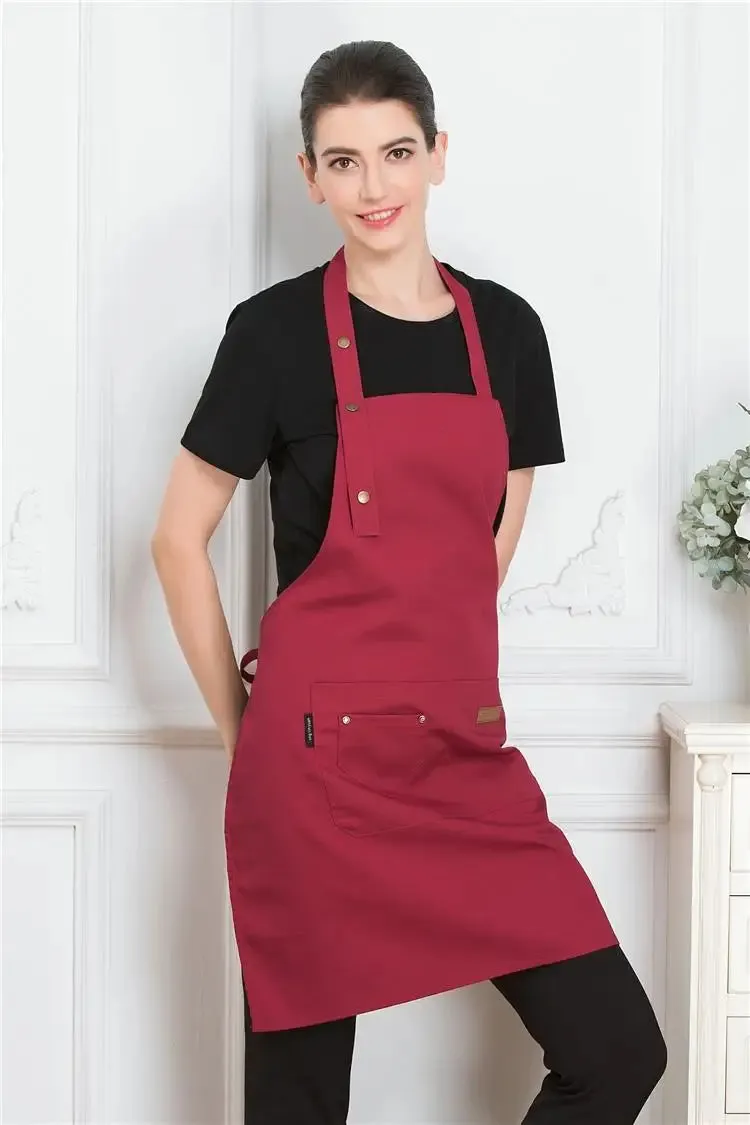 Pure Color Work Aprons  Chef Bibs Waiter BBQ Hairdresser Uniform Adjustable Kitchen Accessory