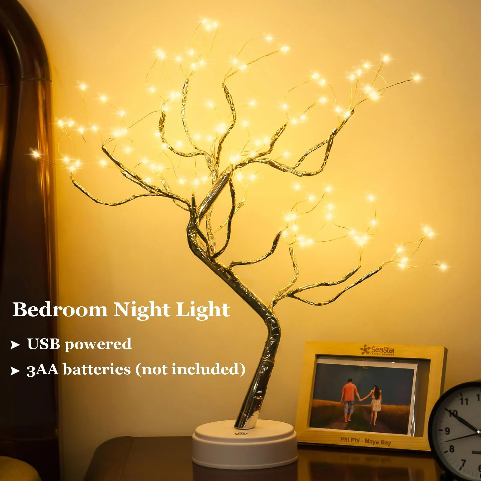 PXB Glowtronix Tabletop Bonsai Tree Light With 108 Led Copper Wire String Lights,Diy Artificial Tree Lamp,Battery/Usb Operated,For Bedroom Desktop Christmas Party Indoor Decoration Lights(Warm White)