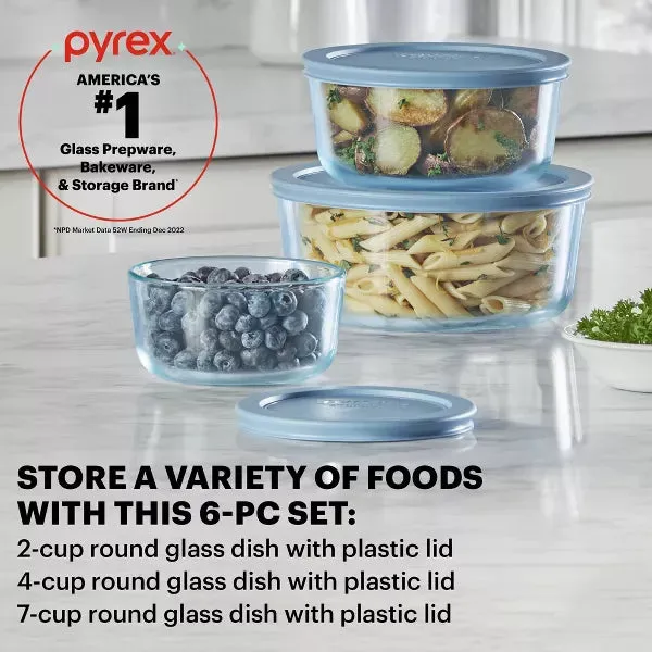 Pyrex Blue Tinted Bowls Storage Set 6pc