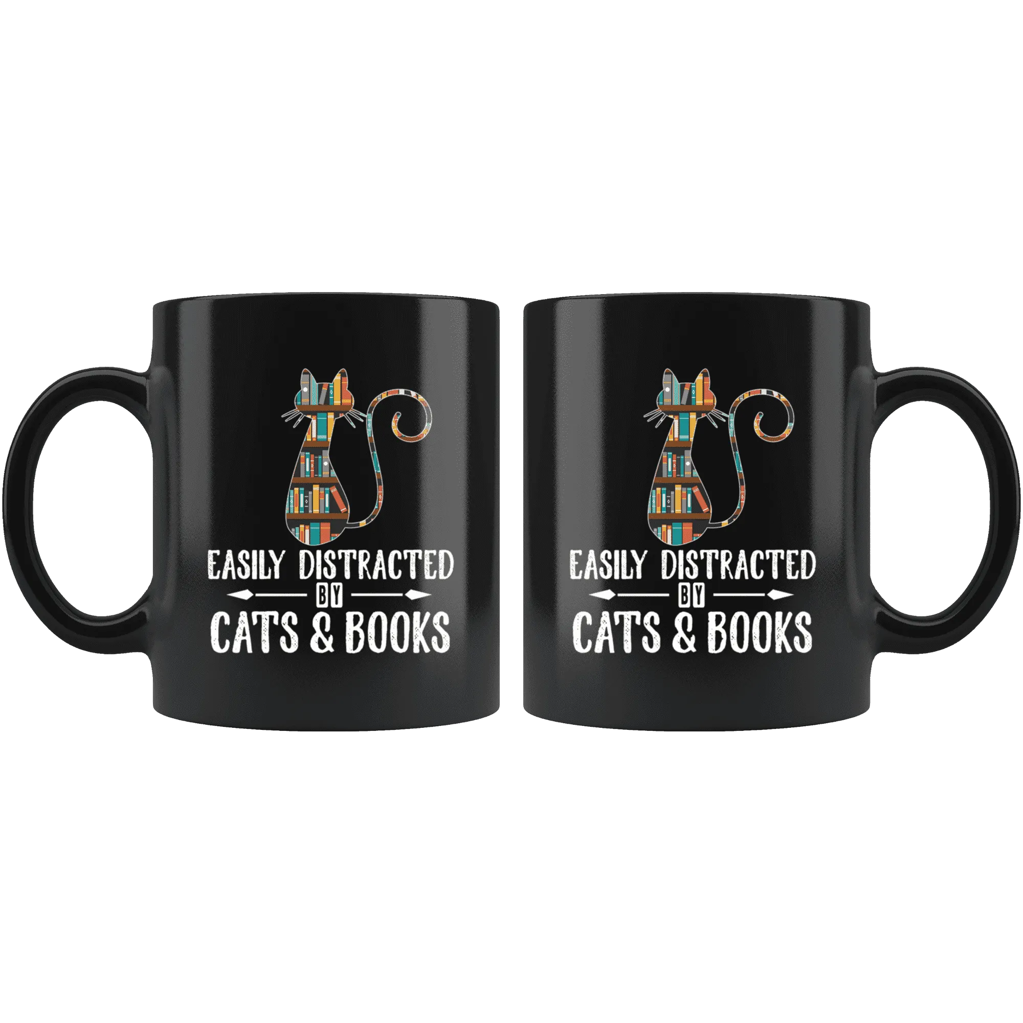 "Cats and books"11oz black mug