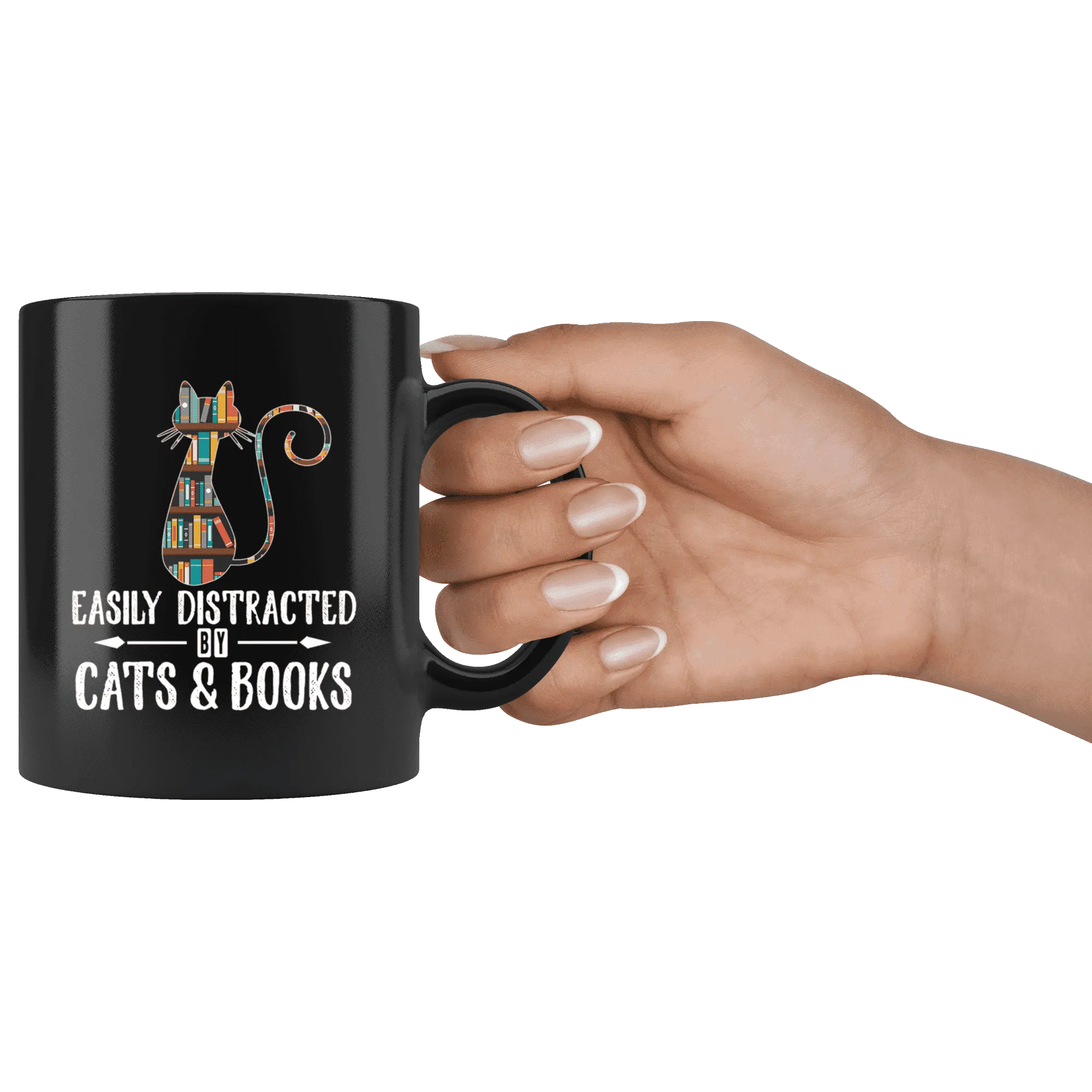 "Cats and books"11oz black mug