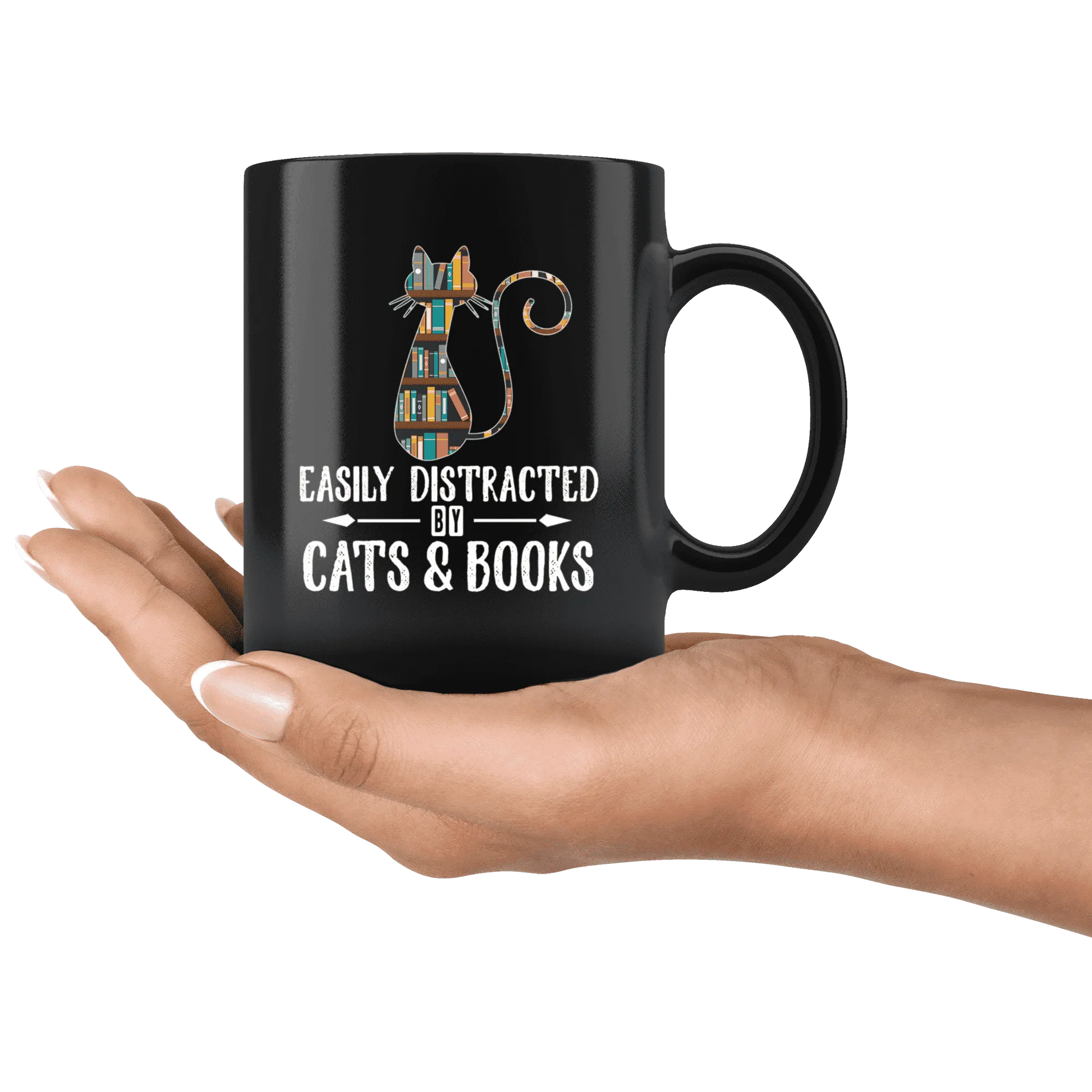 "Cats and books"11oz black mug