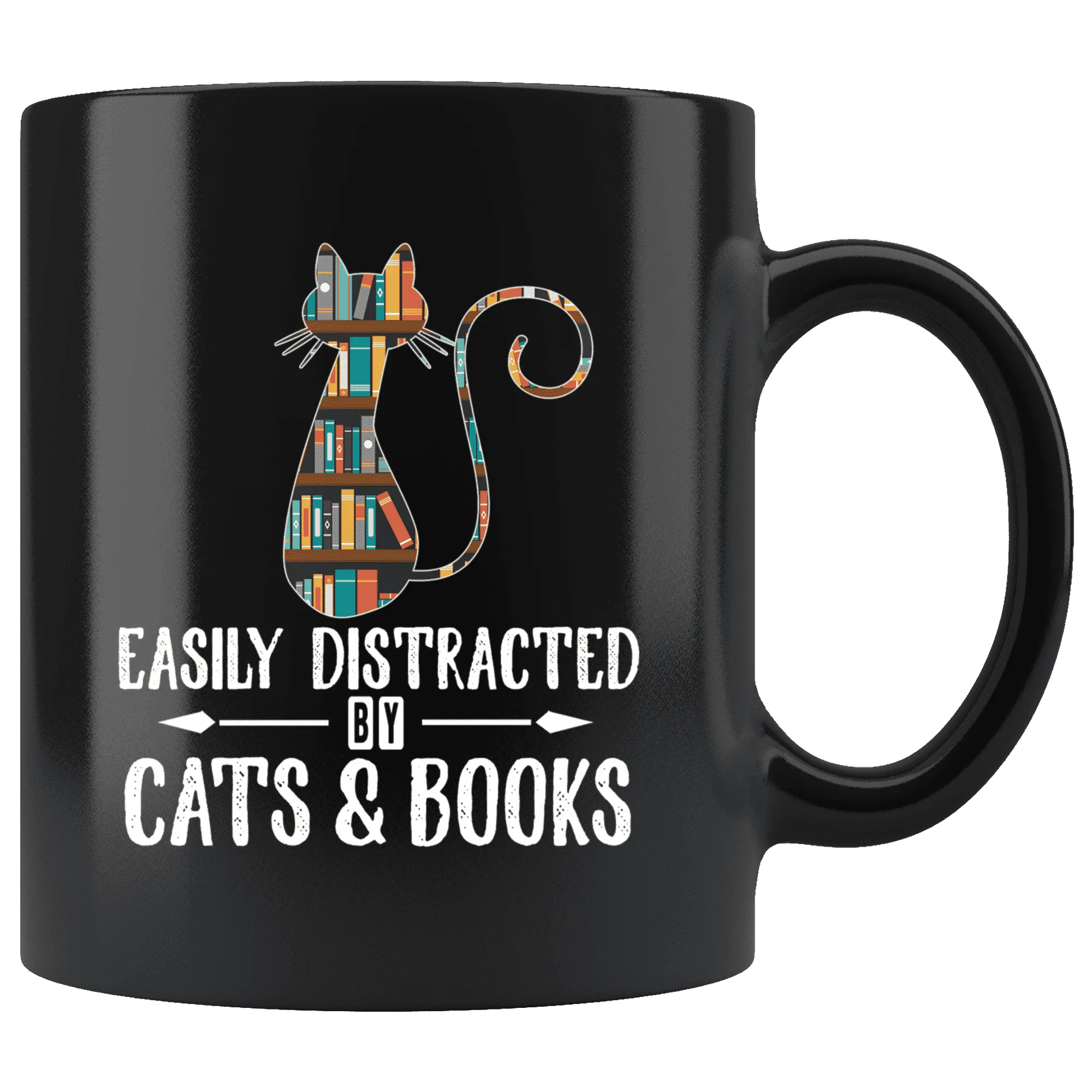 "Cats and books"11oz black mug