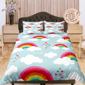 Rainbow Cotton Duvet Cover Set for Kids, Light Blue Toddler Bedding, Baby Zipper Bedding, Colorful Nursery Bedding, Crib Bedding Unisex