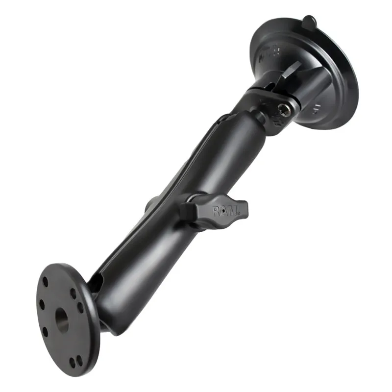 RAM® Twist-Lock™ Suction Cup Double Ball Mount with Round Plate - Long