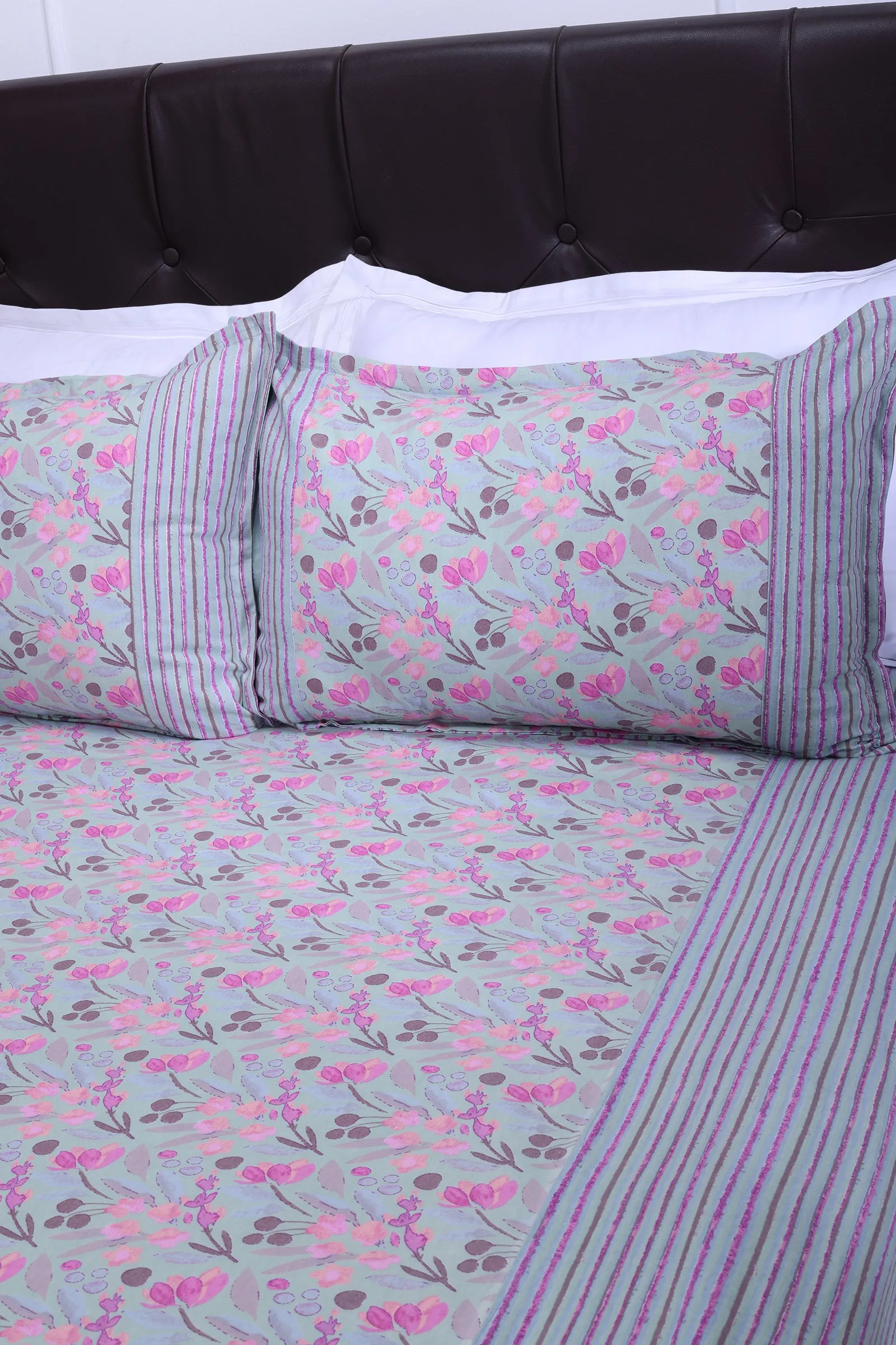 Rangeela Leaf Sej Green Cotton Bedsheet