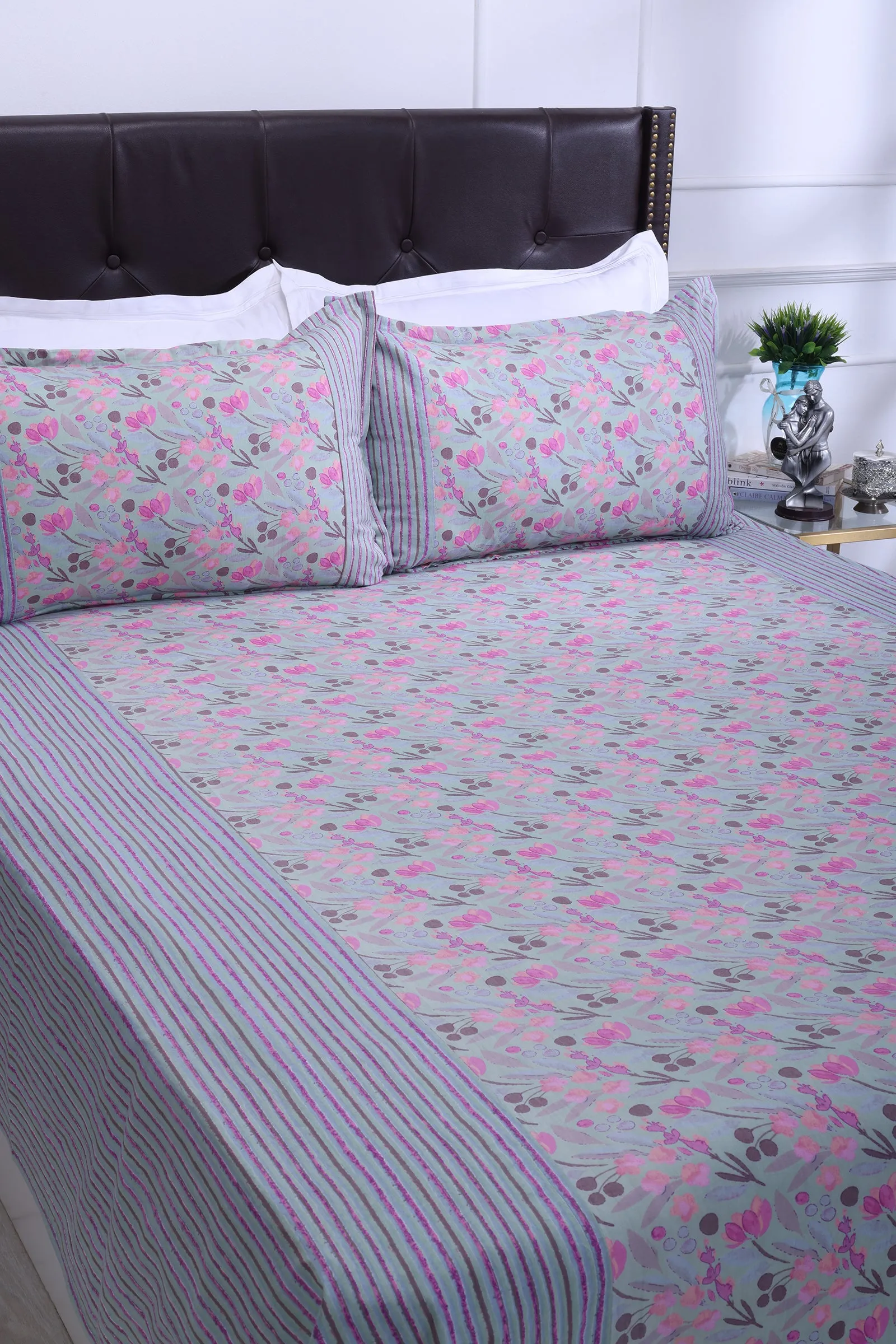 Rangeela Leaf Sej Green Cotton Bedsheet