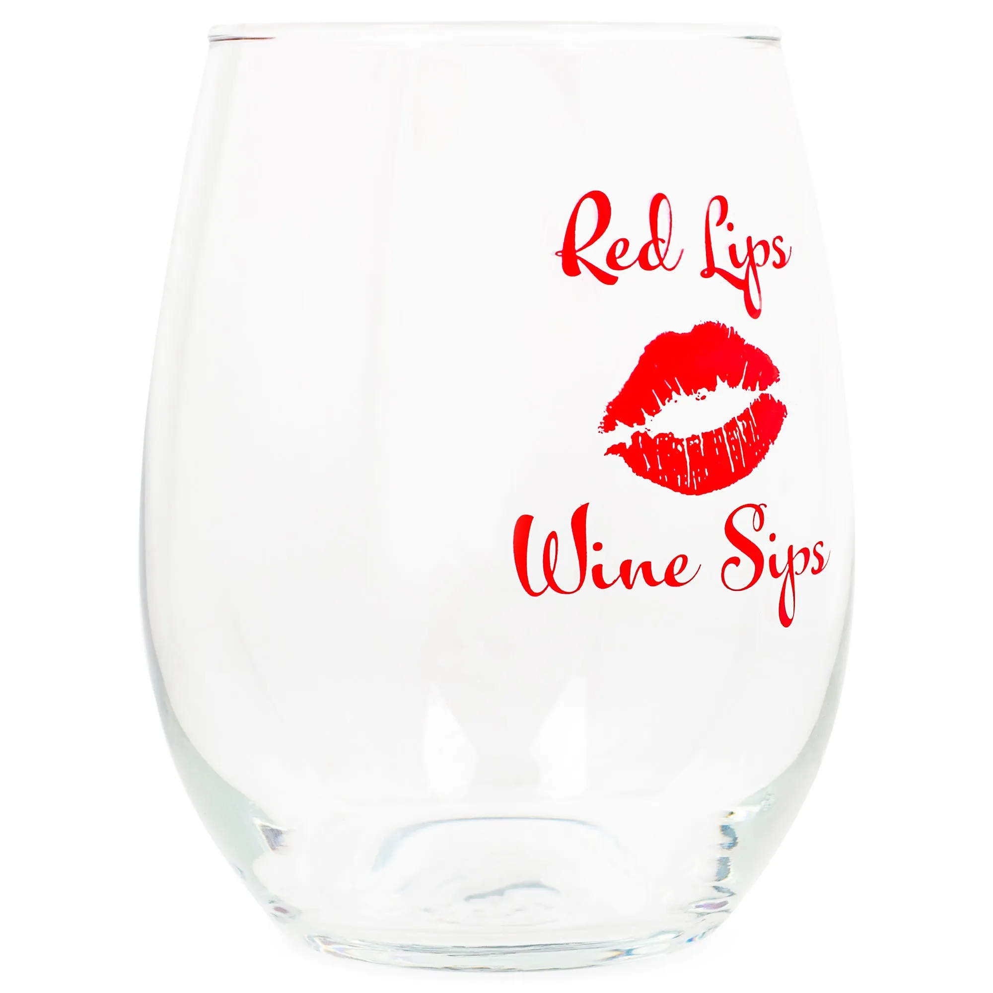 Red Lips Wine Sips 14 ounce Glass Stemless Wine Glass