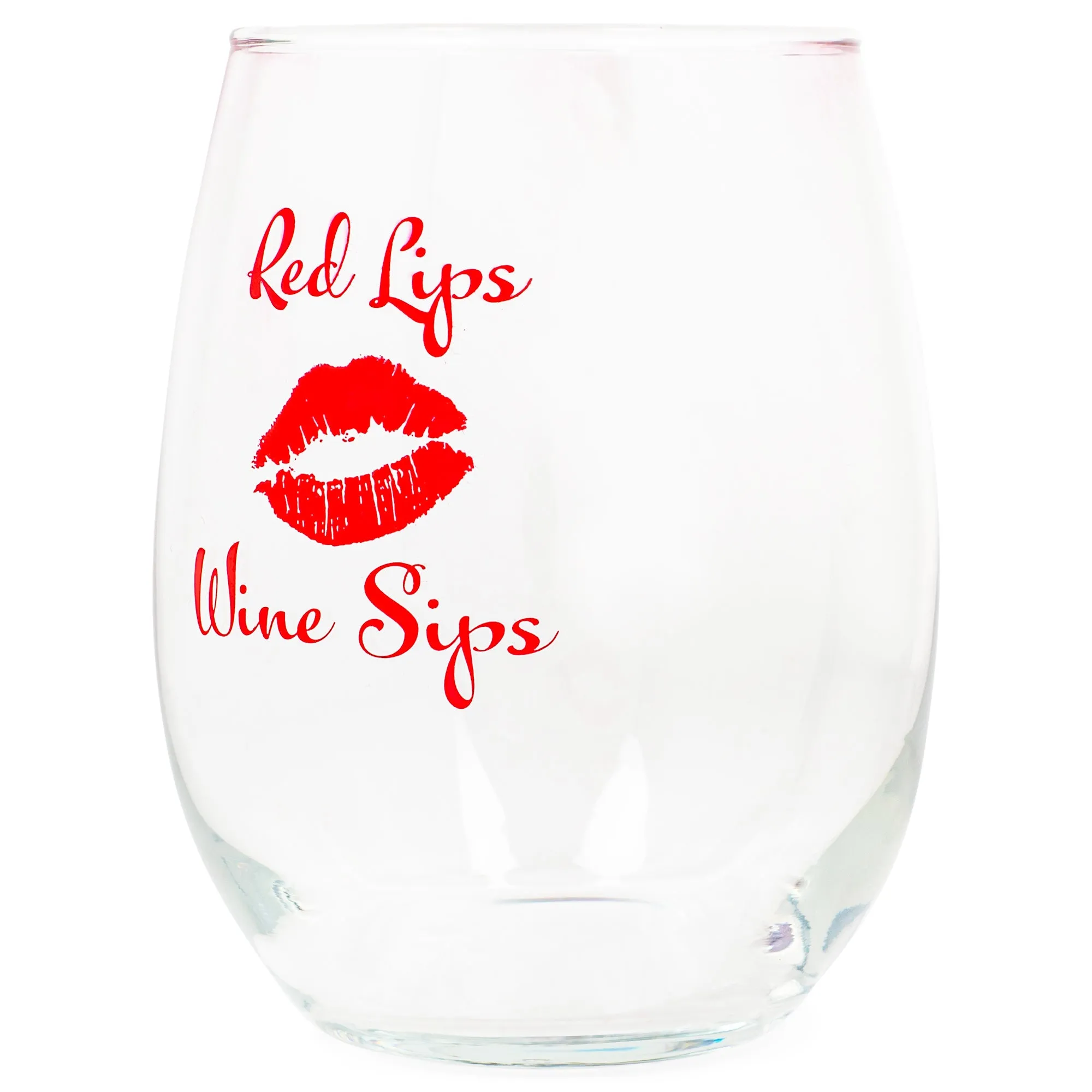 Red Lips Wine Sips 14 ounce Glass Stemless Wine Glass