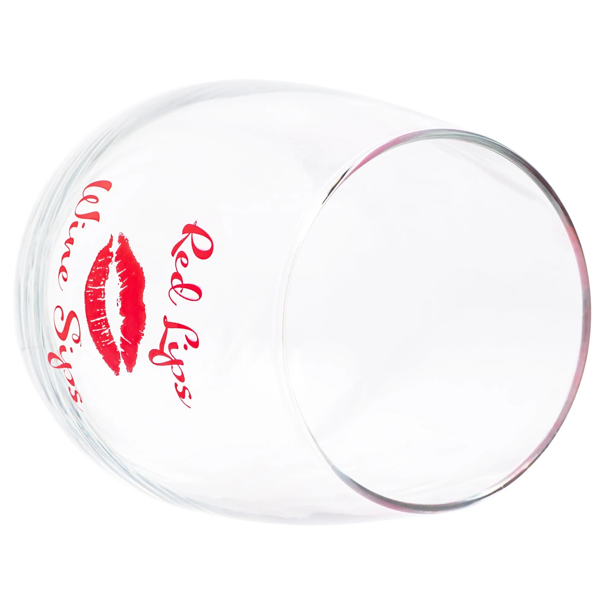 Red Lips Wine Sips 14 ounce Glass Stemless Wine Glass