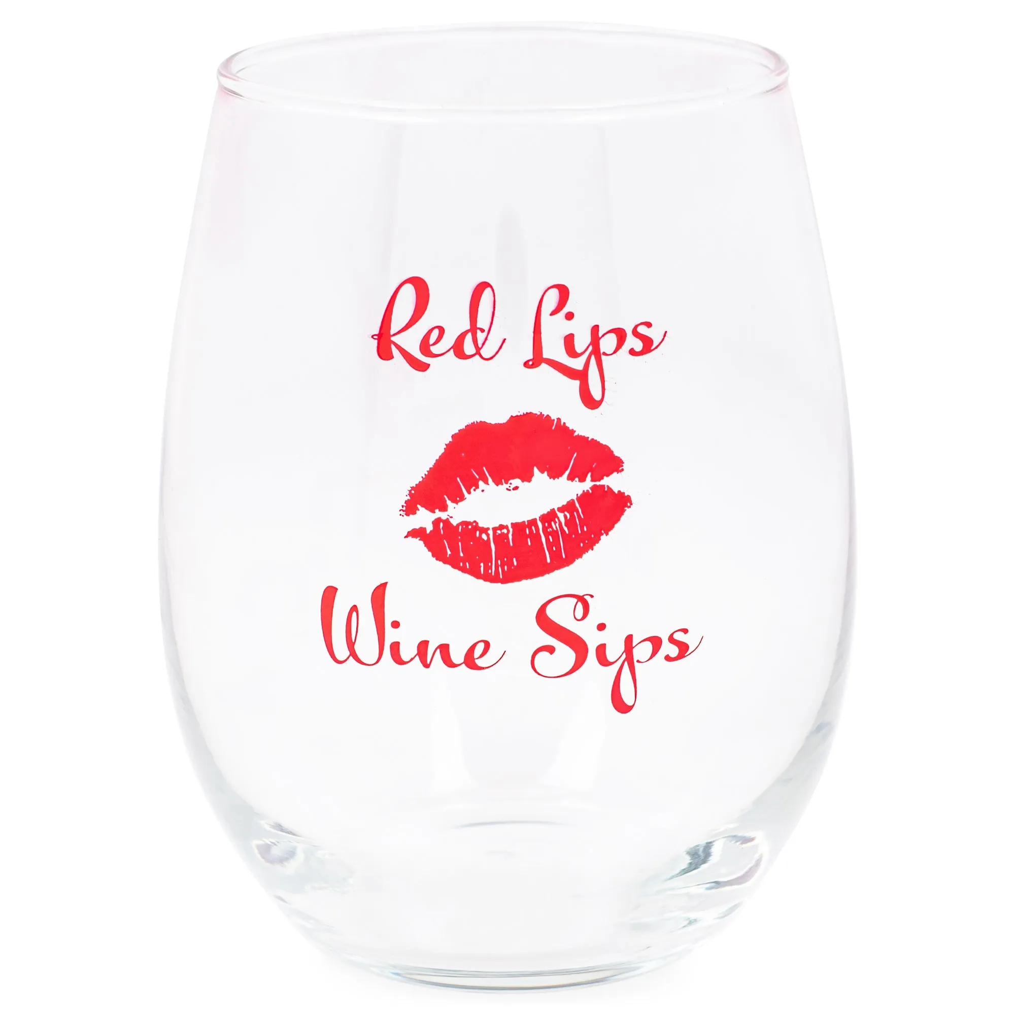 Red Lips Wine Sips 14 ounce Glass Stemless Wine Glass