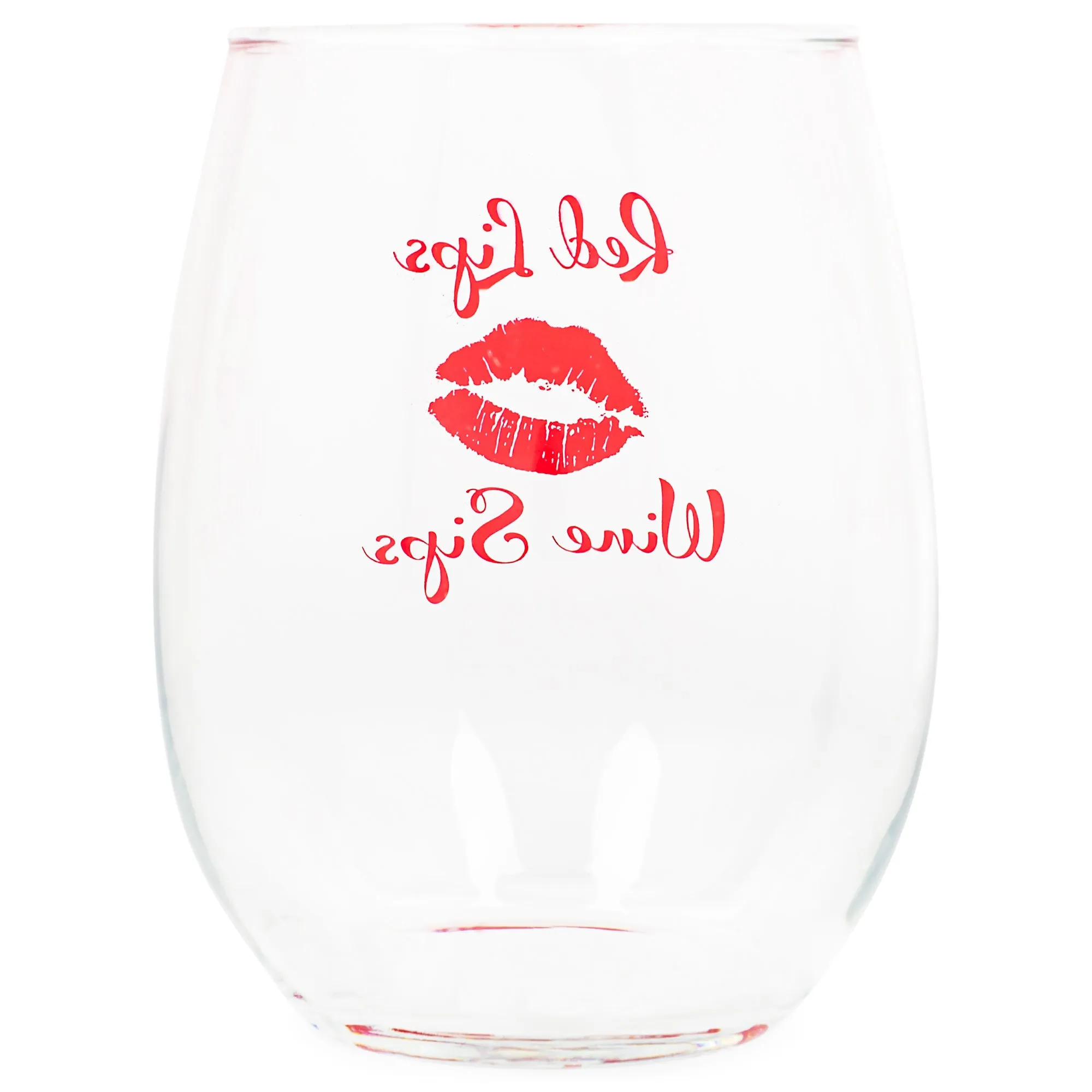 Red Lips Wine Sips 14 ounce Glass Stemless Wine Glass