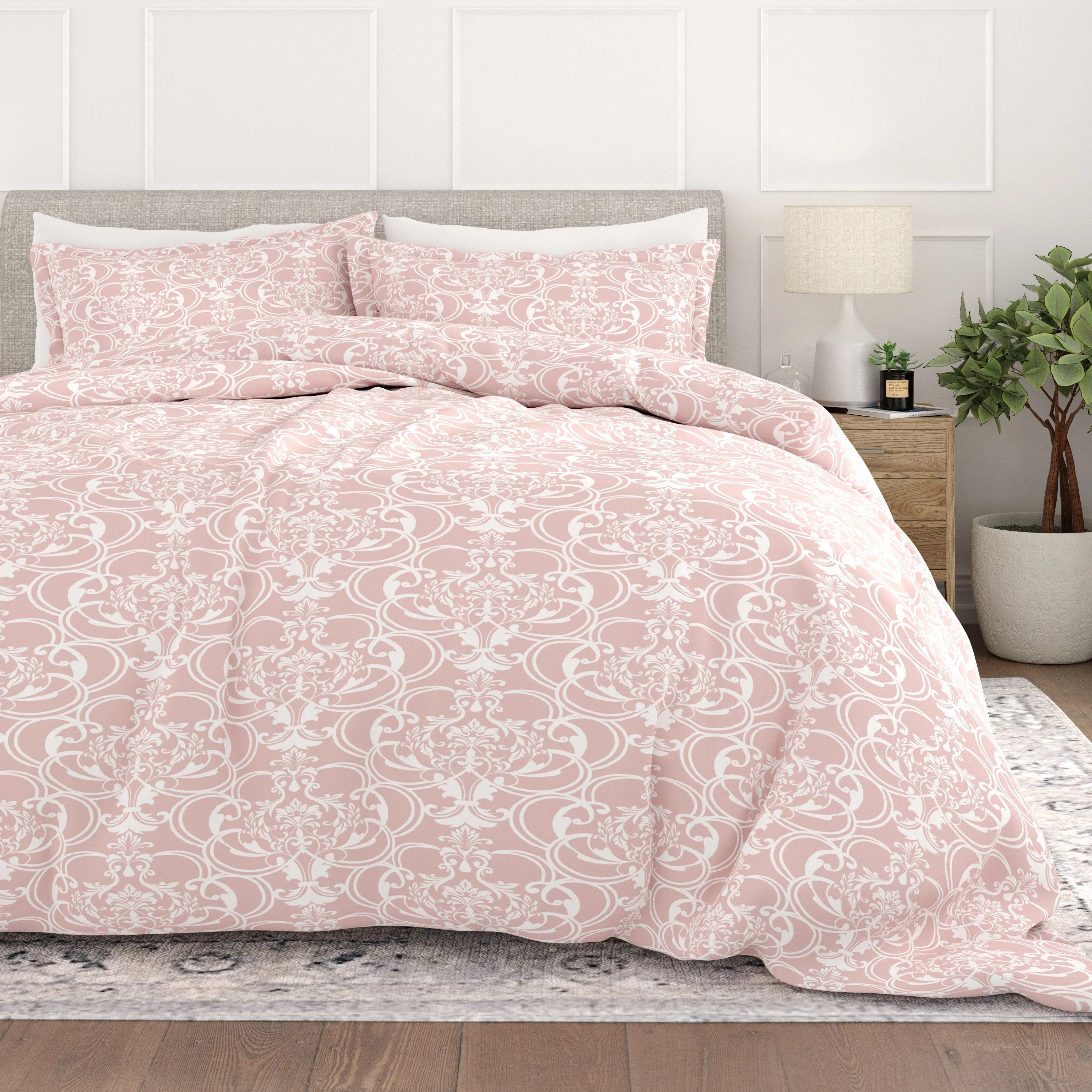 Romantic Damask Pattern 3-Piece Duvet Cover Set