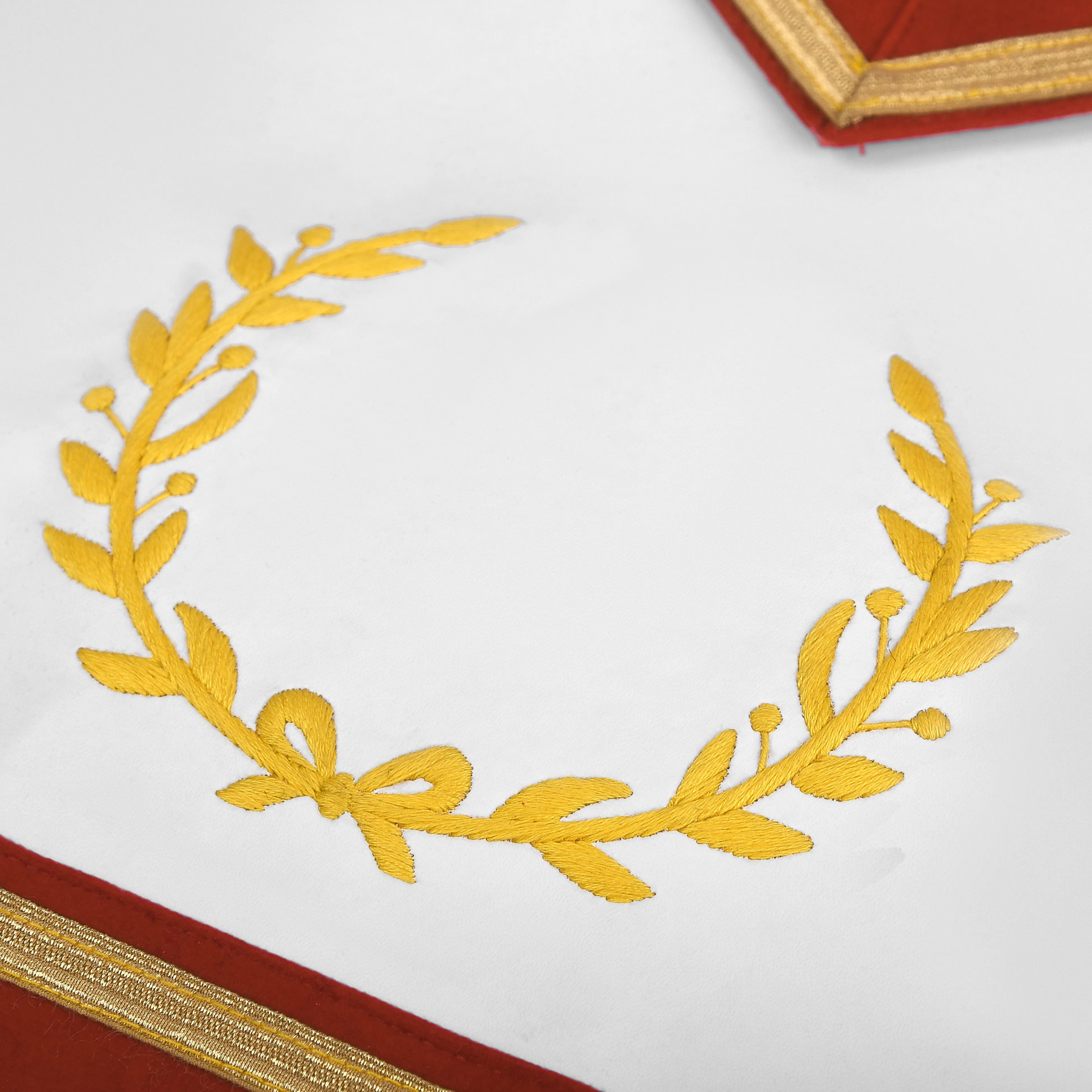 Royal Arch Chapter Apron - Red Velvet With Gold Embroided Emblem & Braid