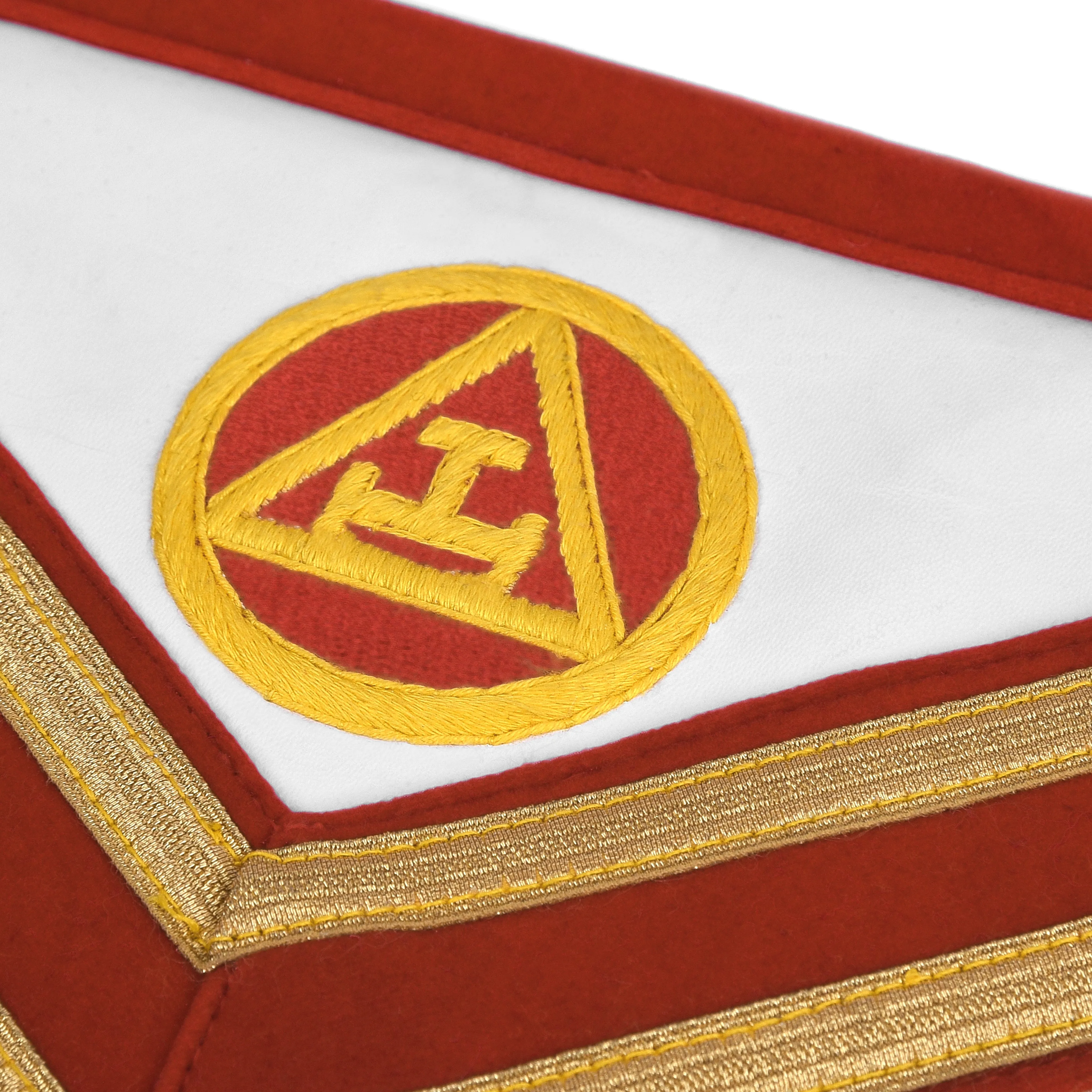 Royal Arch Chapter Apron - Red Velvet With Gold Embroided Emblem & Braid